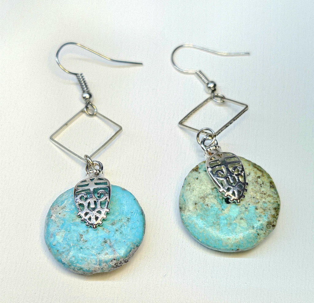 Turquoise Drop Earrings Rustic Boho Handmade Jewelry Gift for Her with FREE SHIPPING  Unique Artisan Earrings for Everyday Style 381