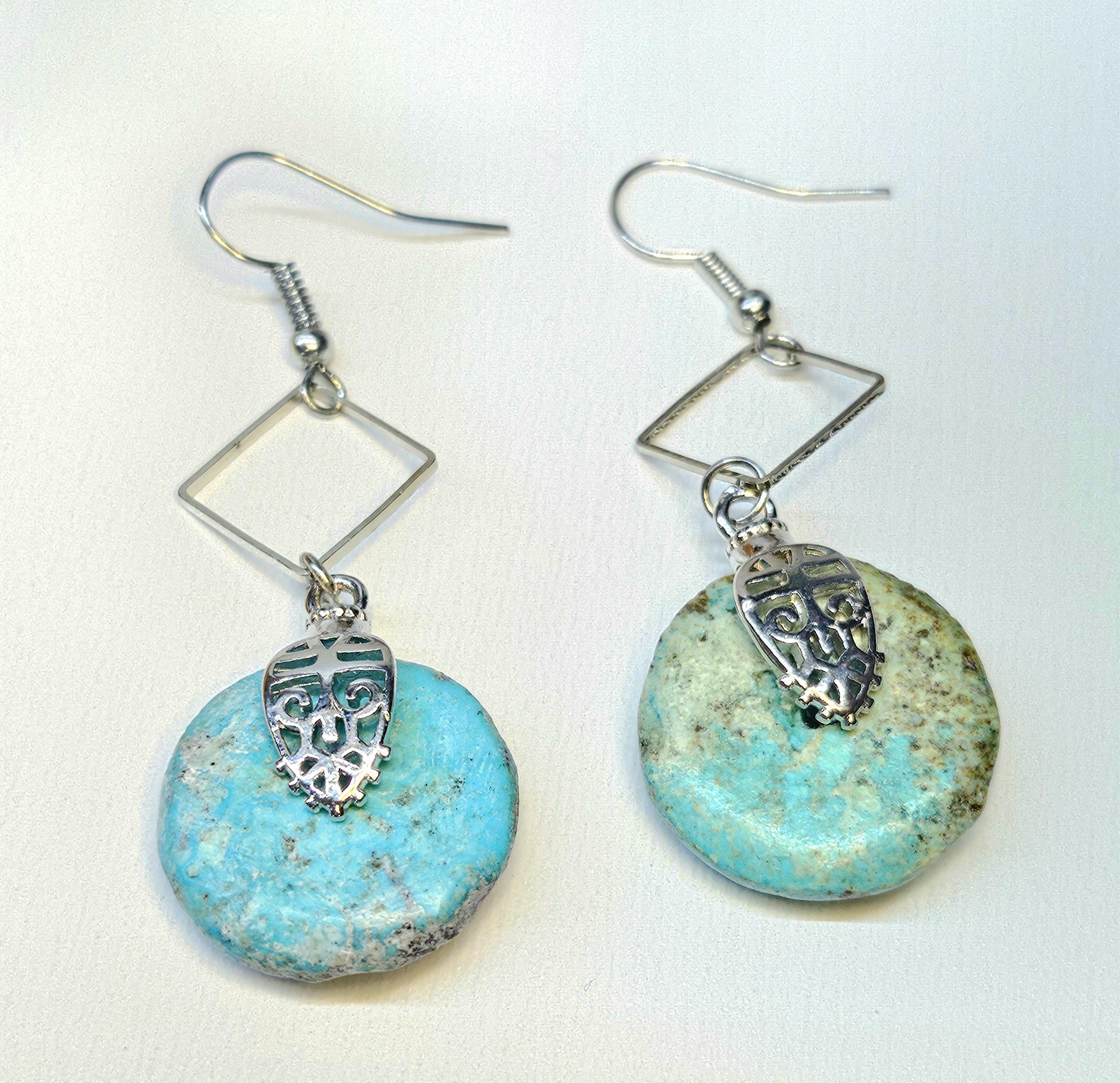 Turquoise Drop Earrings Rustic Boho Handmade Jewelry Gift for Her with FREE SHIPPING  Unique Artisan Earrings for Everyday Style 381