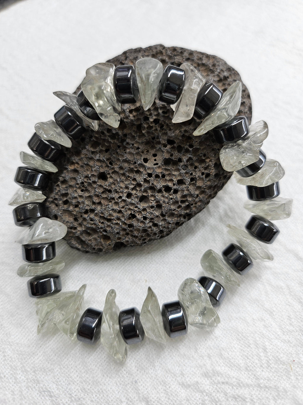 Natural Clear Agate  Hematite Stone Stretch Bracelet for Stylish Comfort Unique Individuality  Everyday Glam