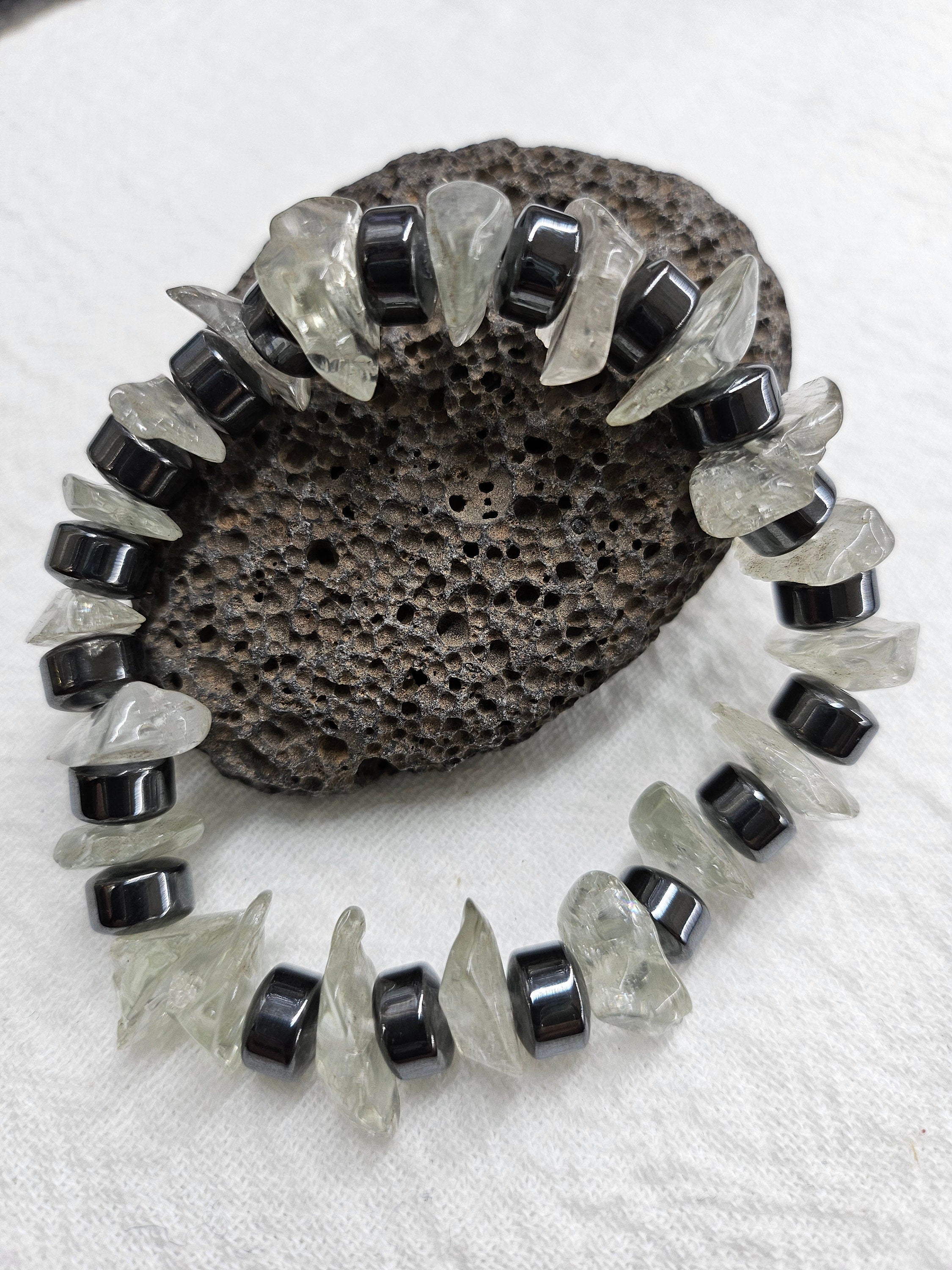 Natural Clear Agate  Hematite Stone Stretch Bracelet for Stylish Comfort Unique Individuality  Everyday Glam