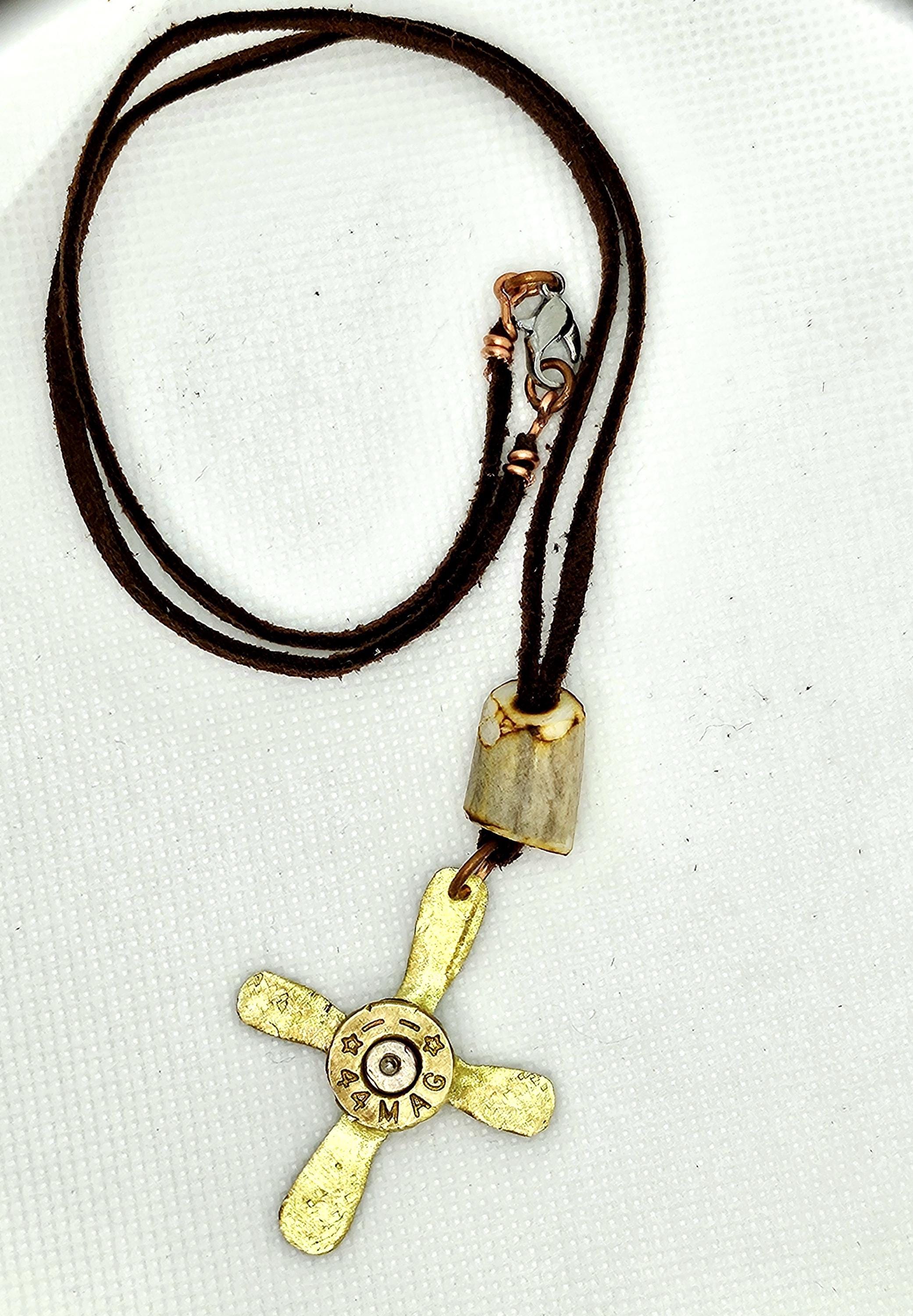 Natural Deer Antler Bead  44 Magnum Necklace - Rustic Boho Handmade Jewelry Gift for Her with Free Shipping - Unique Statement Piece