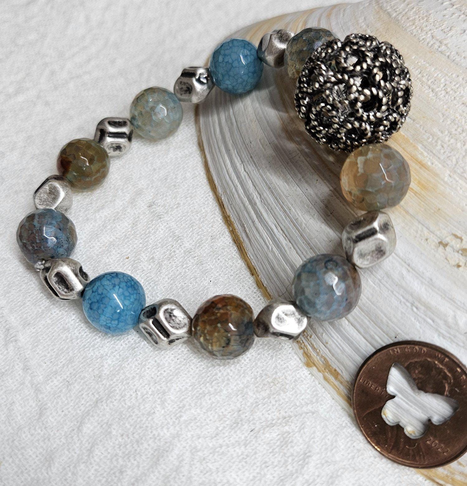 Natural Multi-Stone Filigree Stretch Bracelet for Rustic Boho Style - Unique Handmade Jewelry Gift for Her - Perfect for Weddings Beach