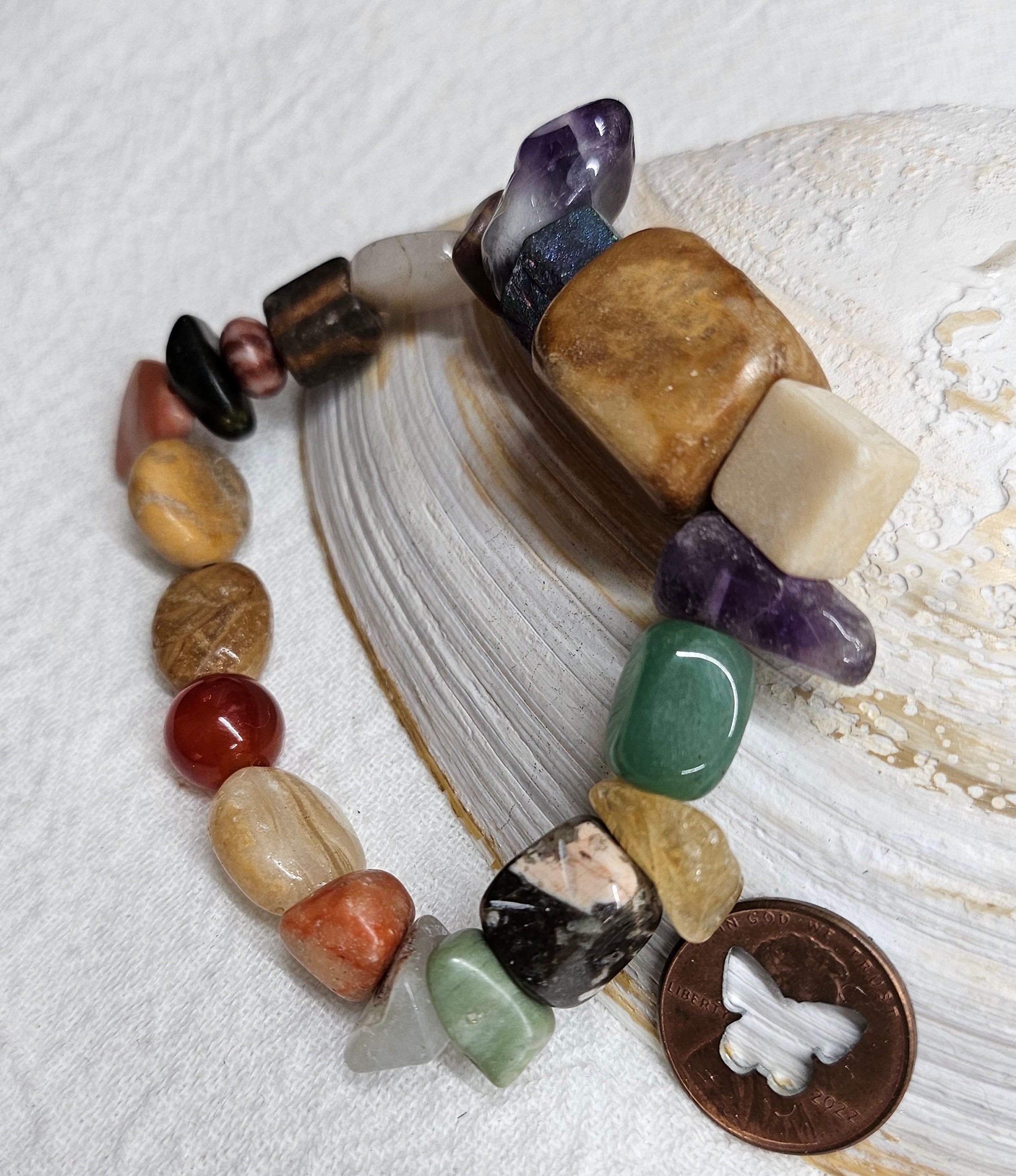 Natural Mixed Stone Stretch Bracelet with Earthy Elegance for Any Outfit  Unique Arm Candy Conversation Starter Fits Most Wrist Sizes
