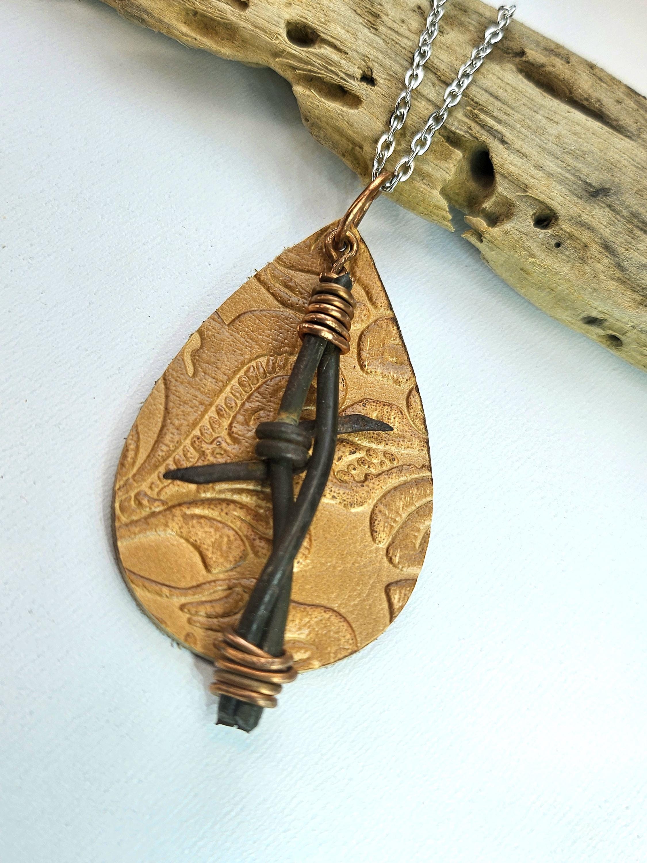 Leather Teardrop Texas Earrings with Embossed Design on Stainless Steel Chain for Ultimate Texas Pride