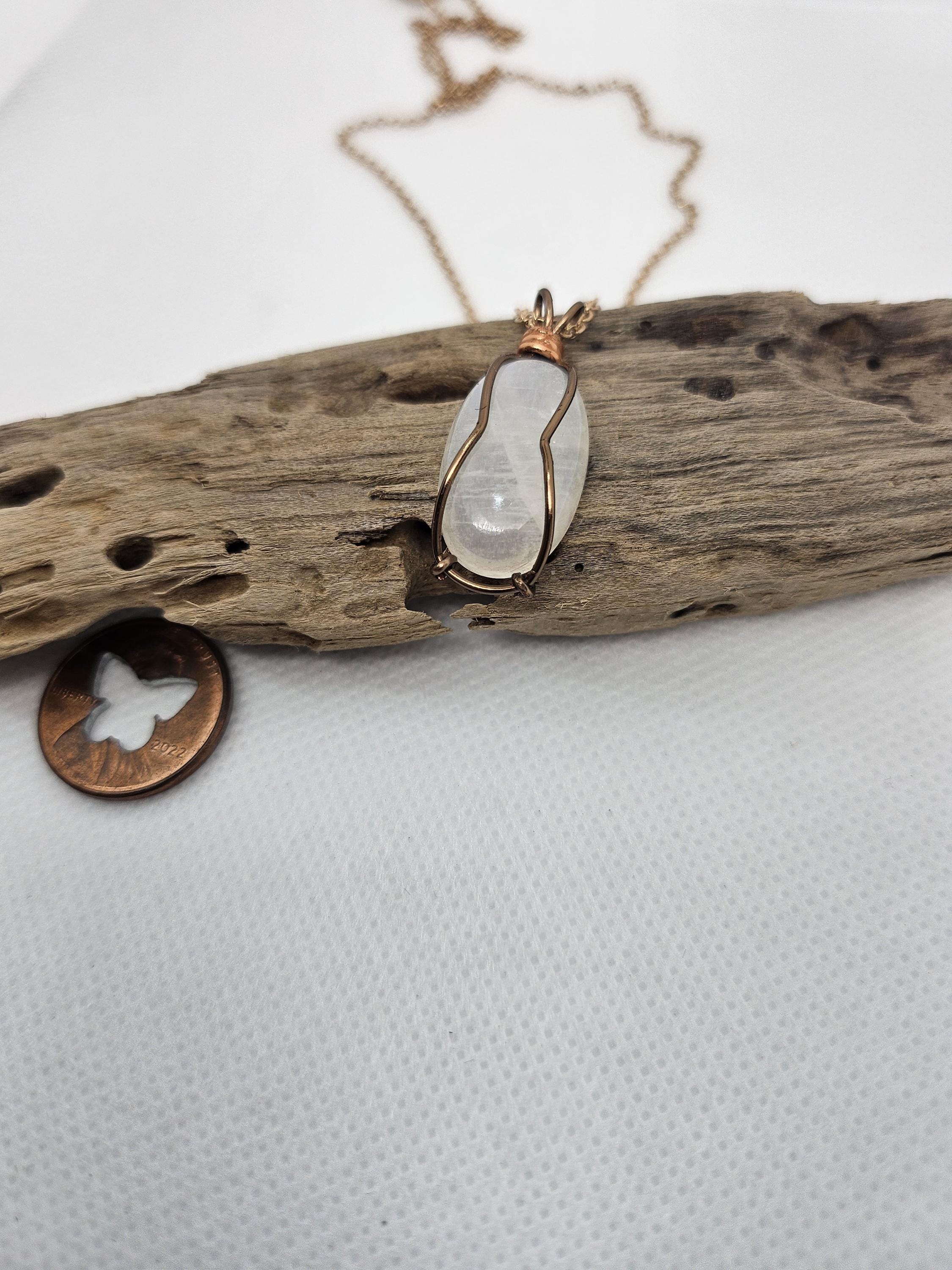 Moonstone  Copper Wire Wrapped Pendant - Handmade Rustic Boho Jewelry Gift for Her - Unique Statement Piece for Everyday Wear