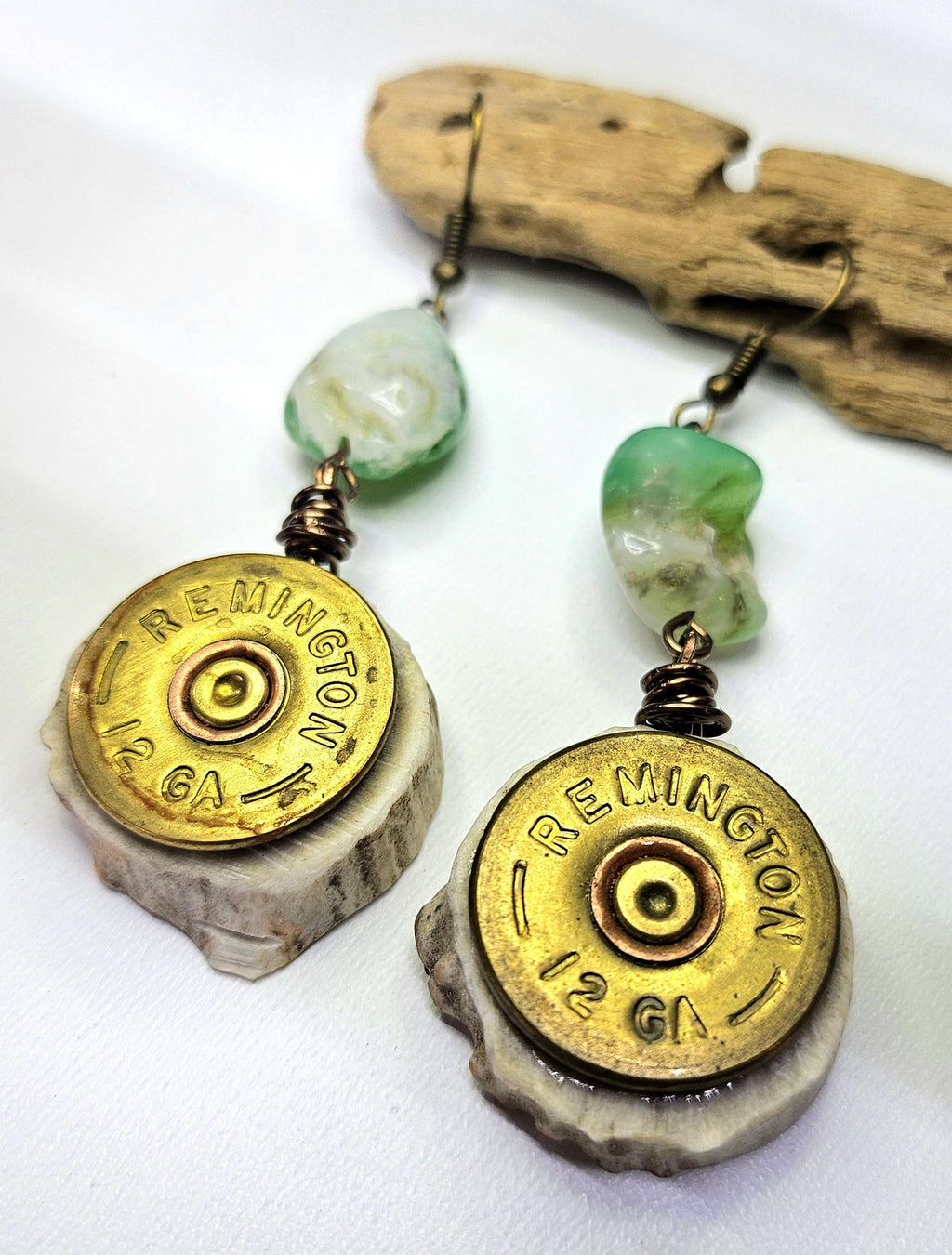 Chrysoprase Nugget Earrings with 12 Gauge Shell Head - Good Luck Charm  Happy Vibes with Durable Stainless Steel Hooks