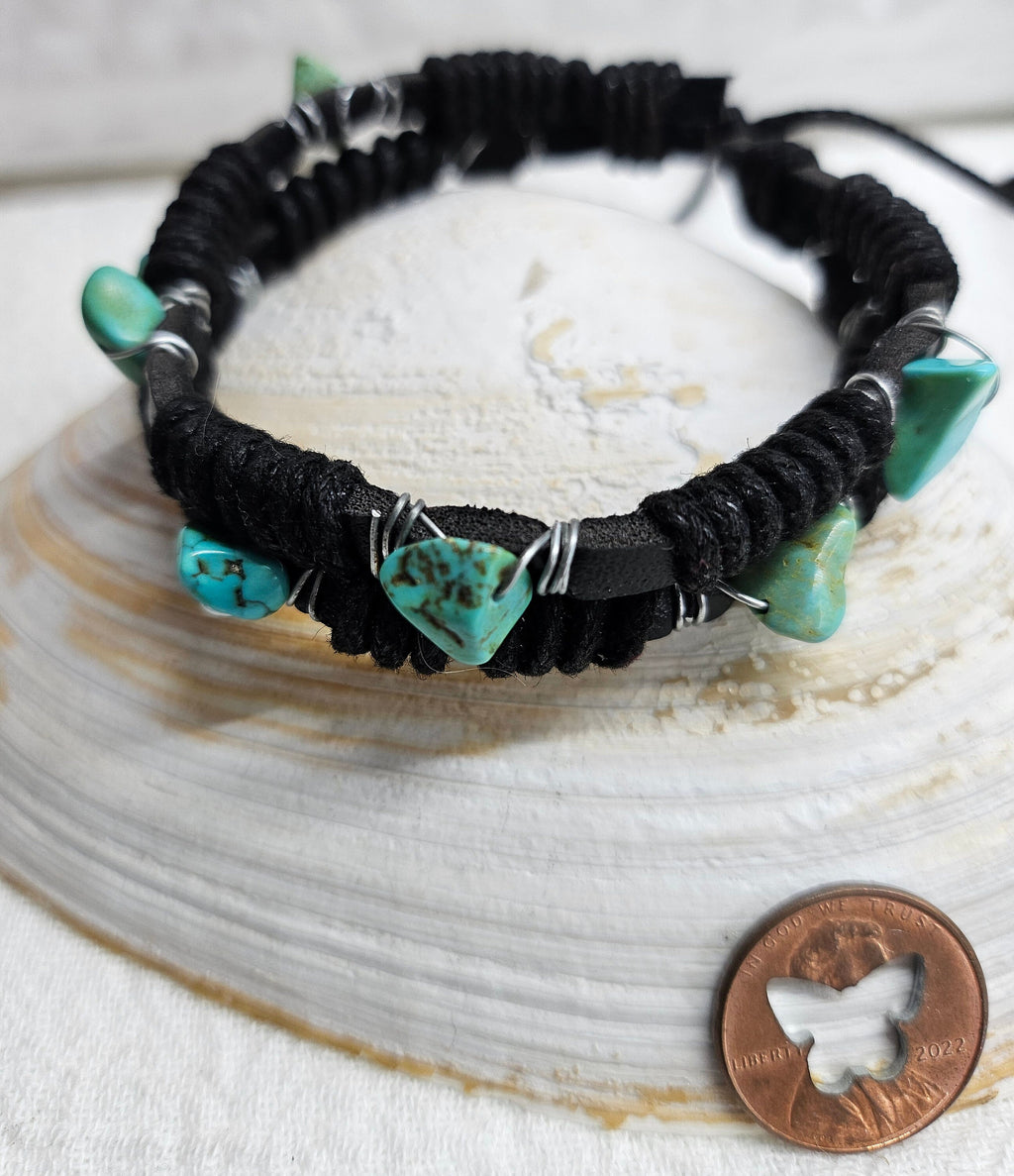 Natural Turquoise  Soft Leather Bracelet for Women - Vibrant Chip Stones Rustic Chic Accessory for Any Occasion
