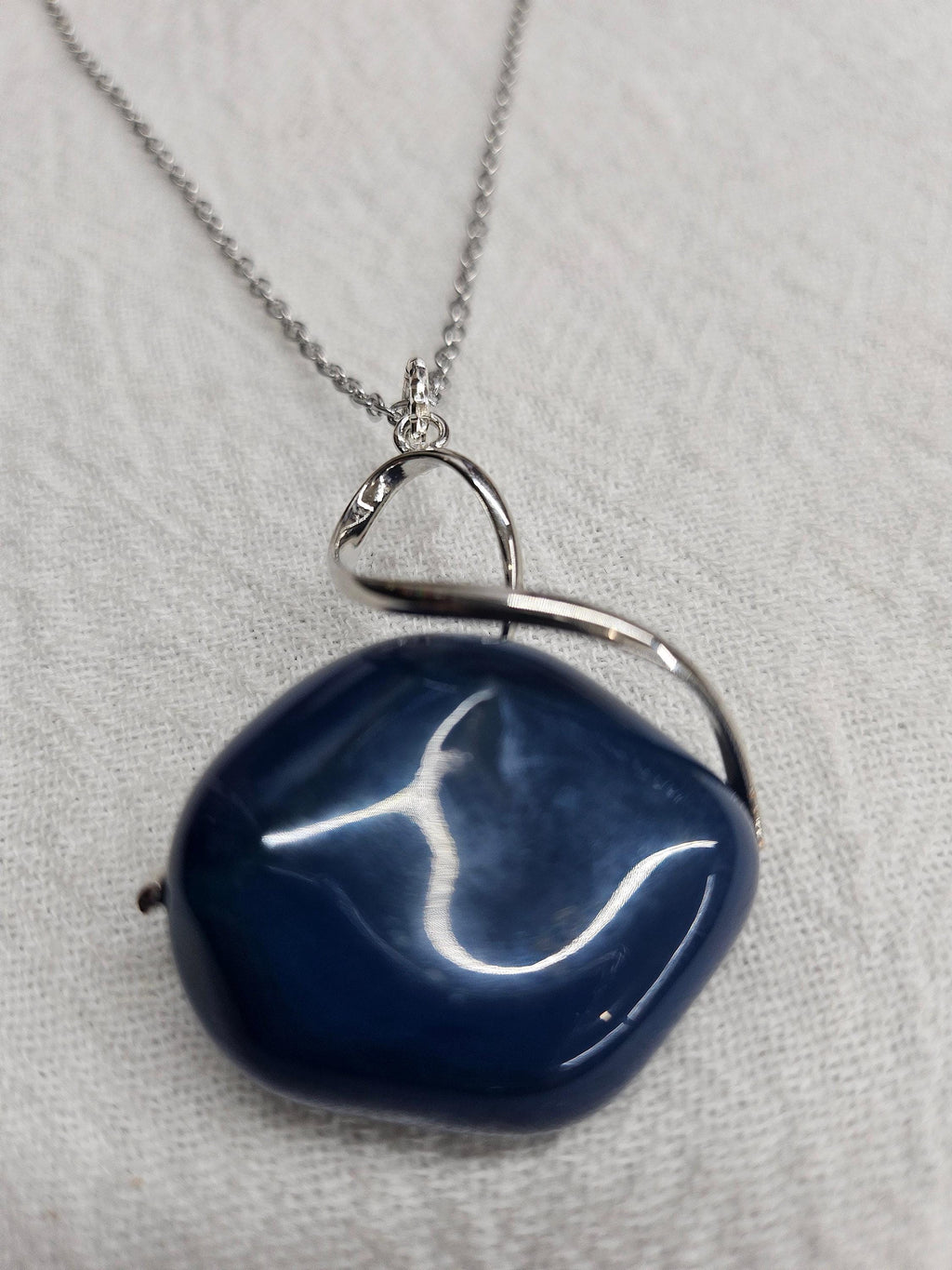 Handcrafted Blue Agate  Stainless Steel Pendant Necklace - Unique Rustic Boho Jewelry Gift for Her with FREE Shipping - One-of-a-Kind Design
