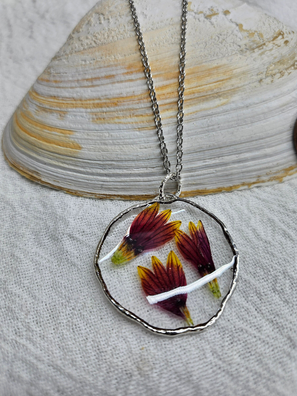 Dried Indian Blanket Flower Pendant Necklace on Durable Stainless Steel Chain - Nature-Inspired Floral Jewelry for Nature Lovers