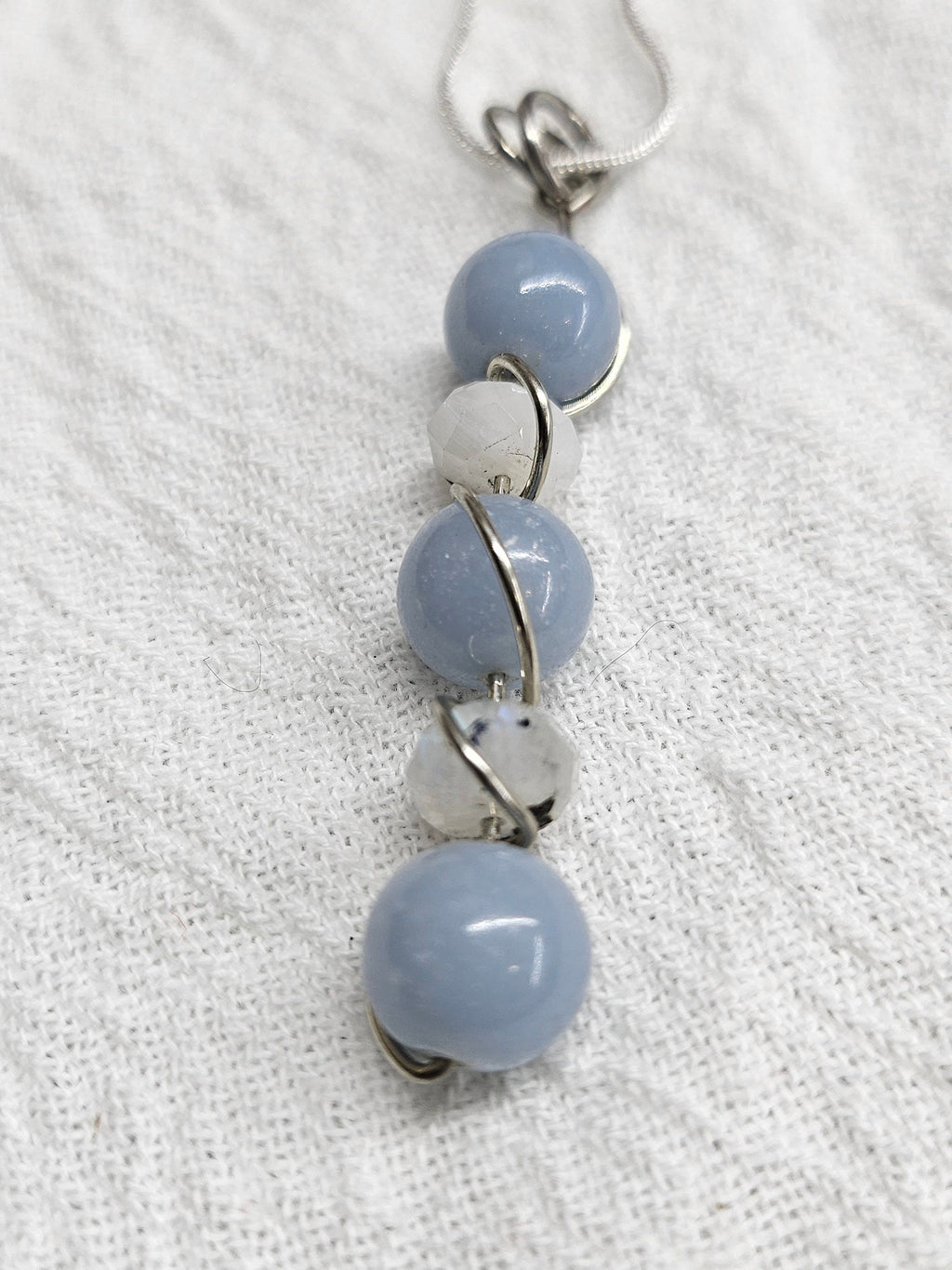 Blue Chalcedony  Moonstone Pendant Necklace on Stainless Steel Chain for Everyday Elegance and Sparkle