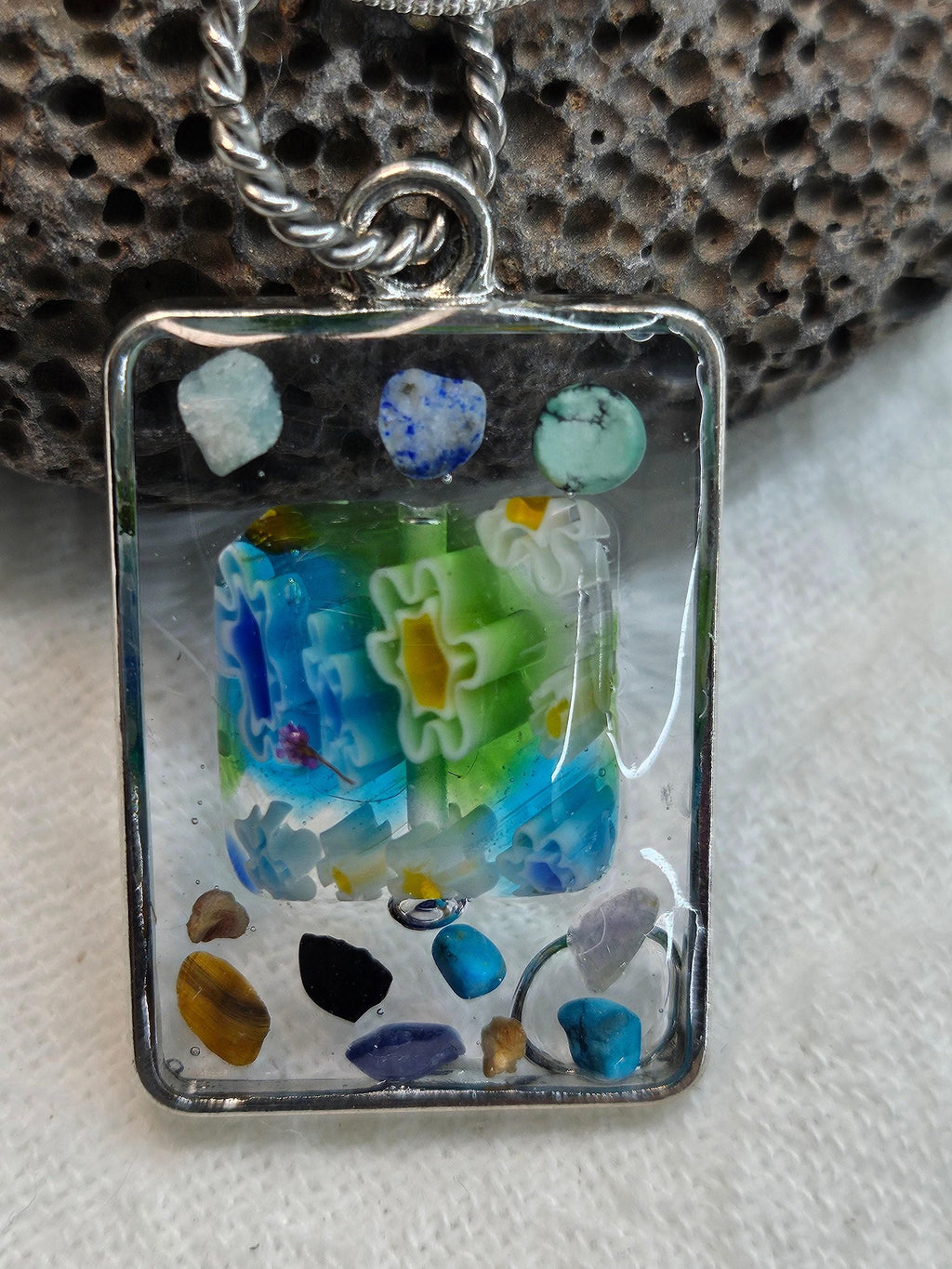 Unique Millifiori Pendant Necklace - Rustic Boho Handmade Jewelry Gift for Her - One-of-a-Kind Artisan Design with FREE Shipping