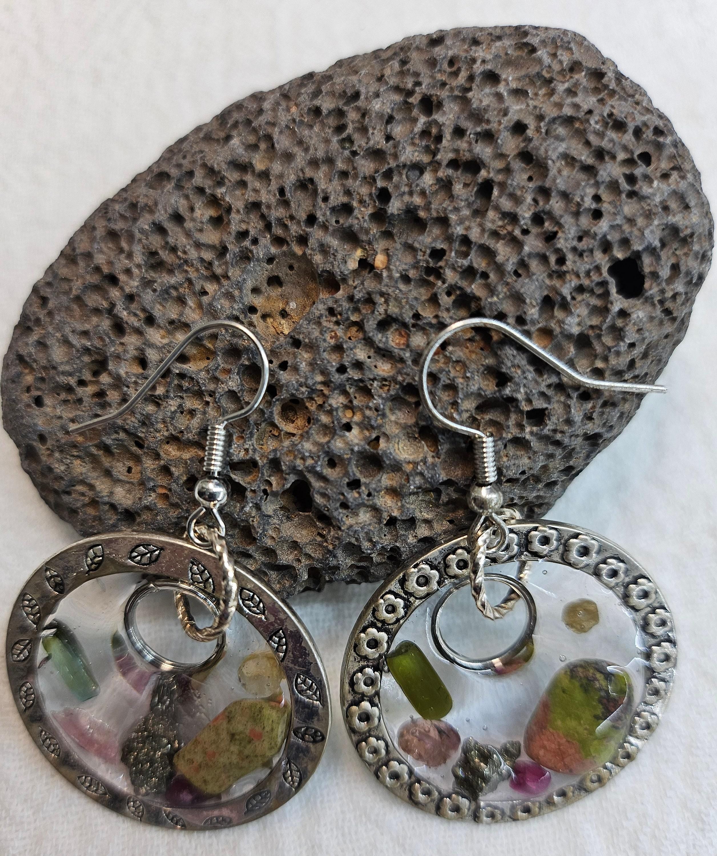 Mixed Stone Drop Earrings - Rustic Boho Handmade Jewelry Gift for Her - Unique Statement Accessory with FREE Shipping  Rustic Boho