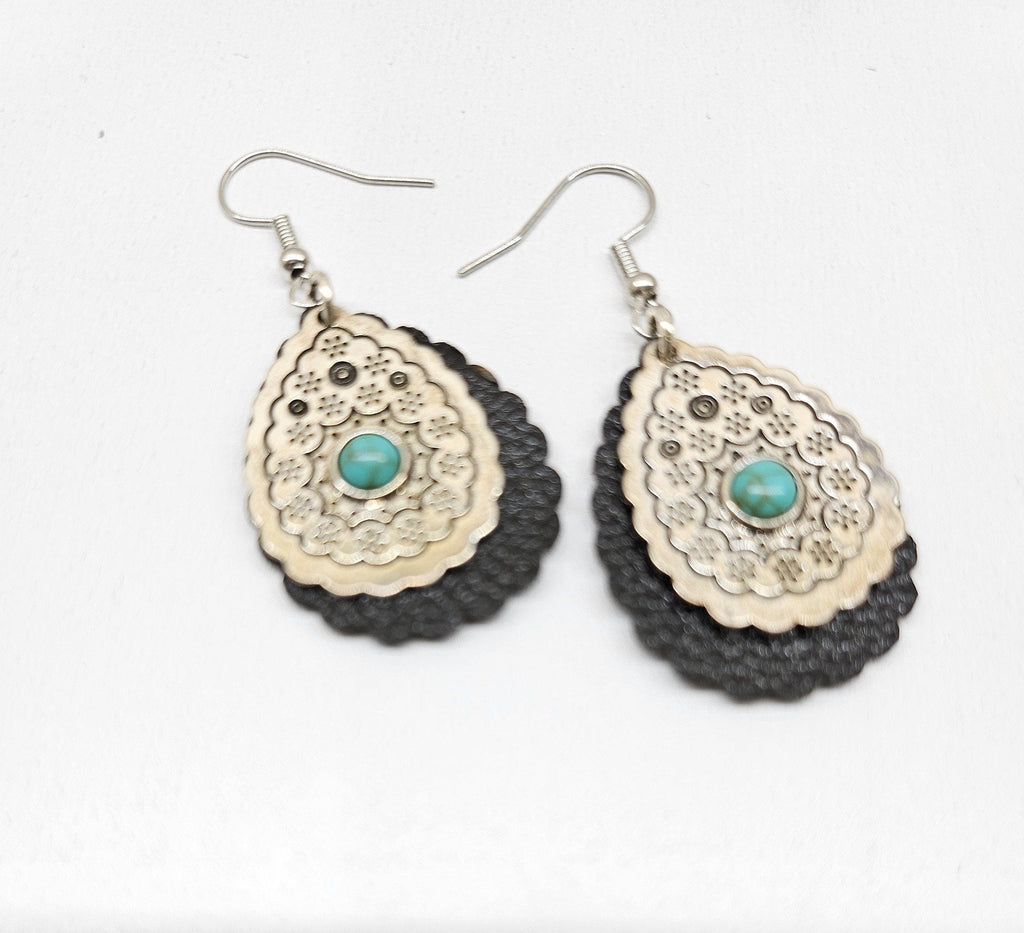 Genuine Turquoise  Leather Earrings with Stainless Steel Hooks for Good Fortune and Everyday Style