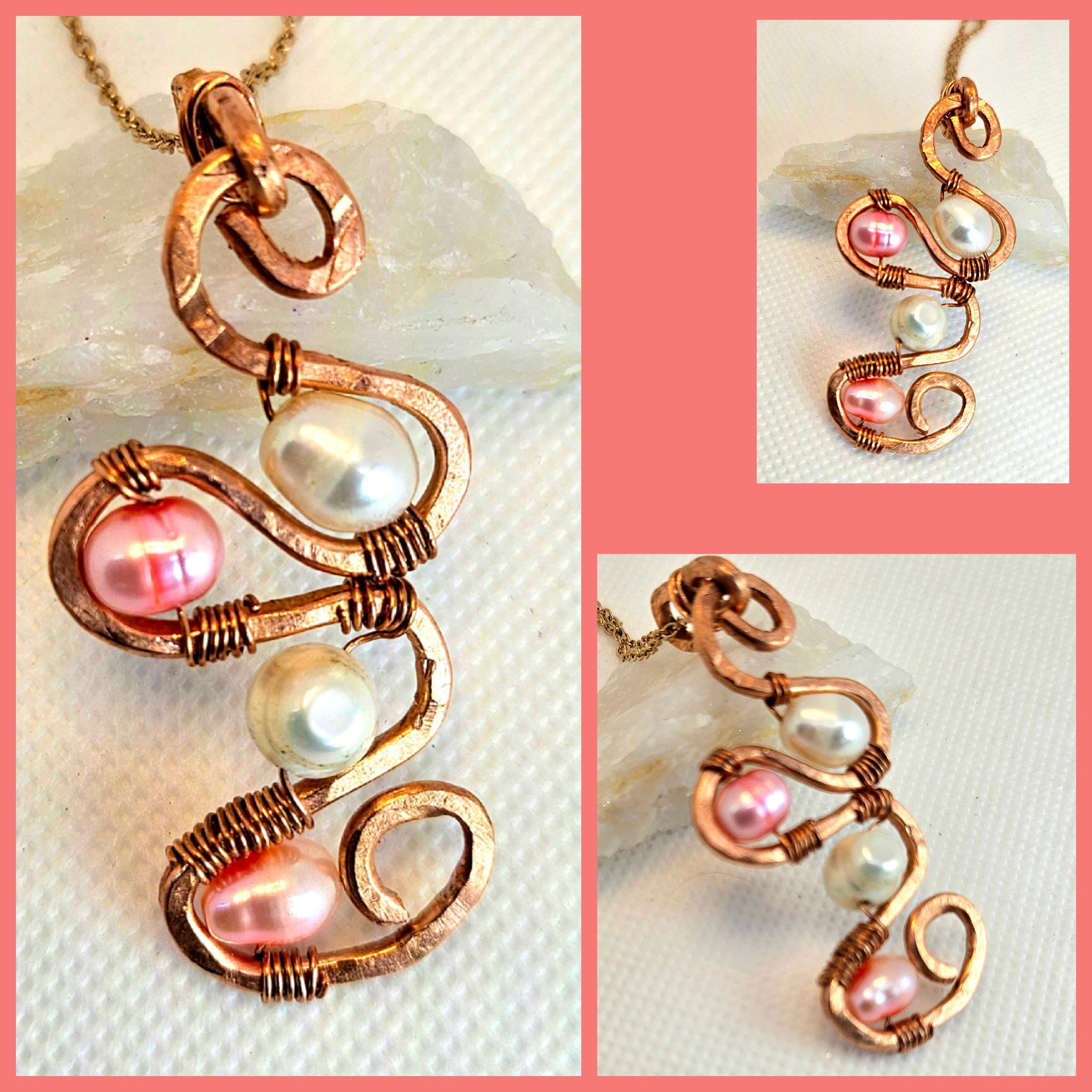 Natural Freshwater Pearl & Copper Pendant Rustic Boho Handmade Jewelry Gift for Her Free Shipping | Rustic Boho Jewelry #398