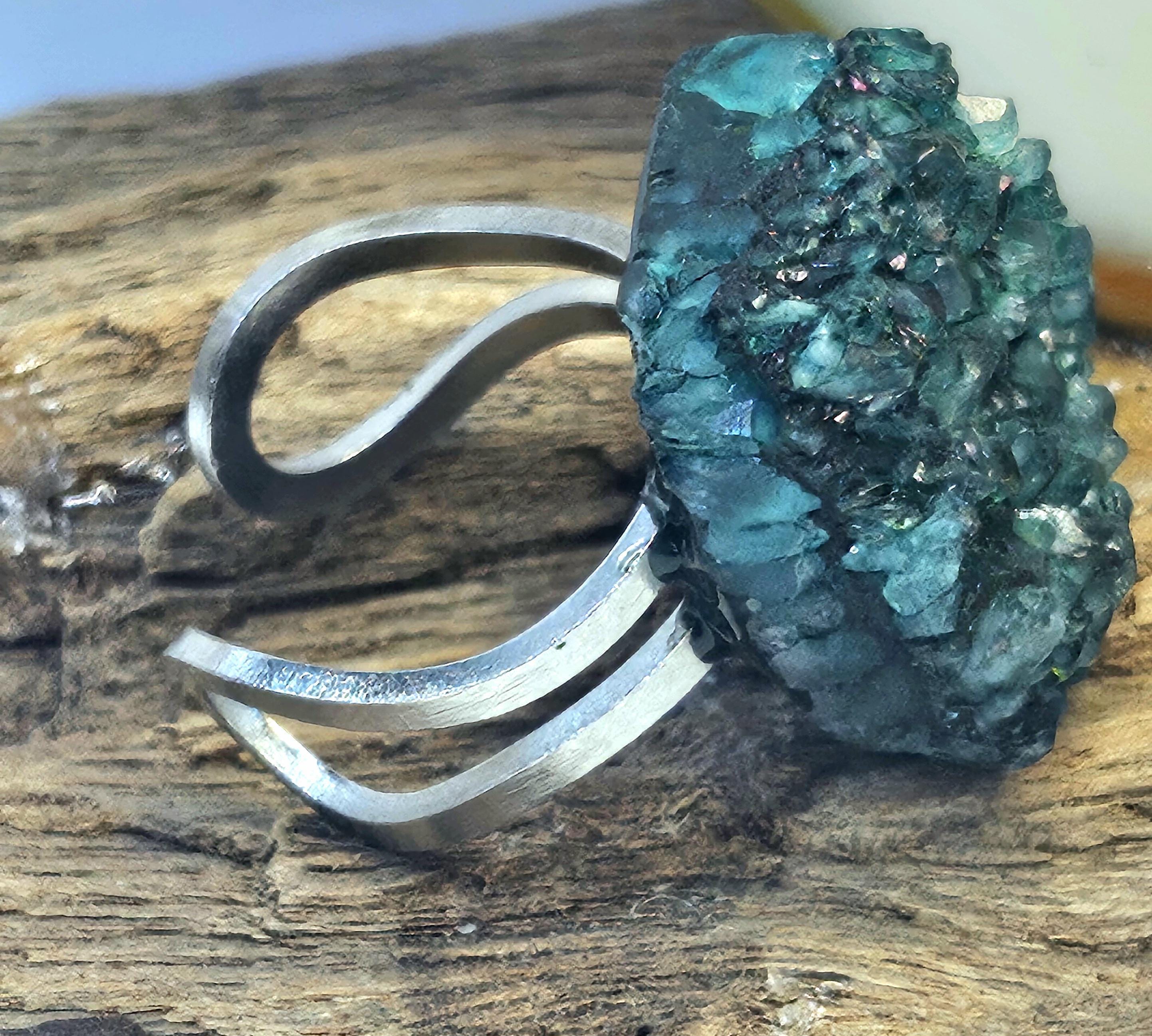 Handmade Green Rough Agate Ring  Rustic Boho Jewelry Gift for Her  Unique Semi-Precious Stone Accessory with FREE Shipping