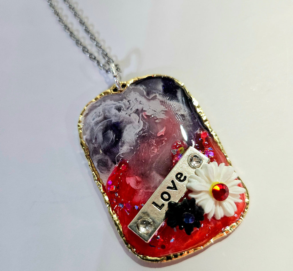 Red White  Blue Resin Pendant Necklace on Durable Stainless Steel Chain for Patriotic Style and Everyday Wear