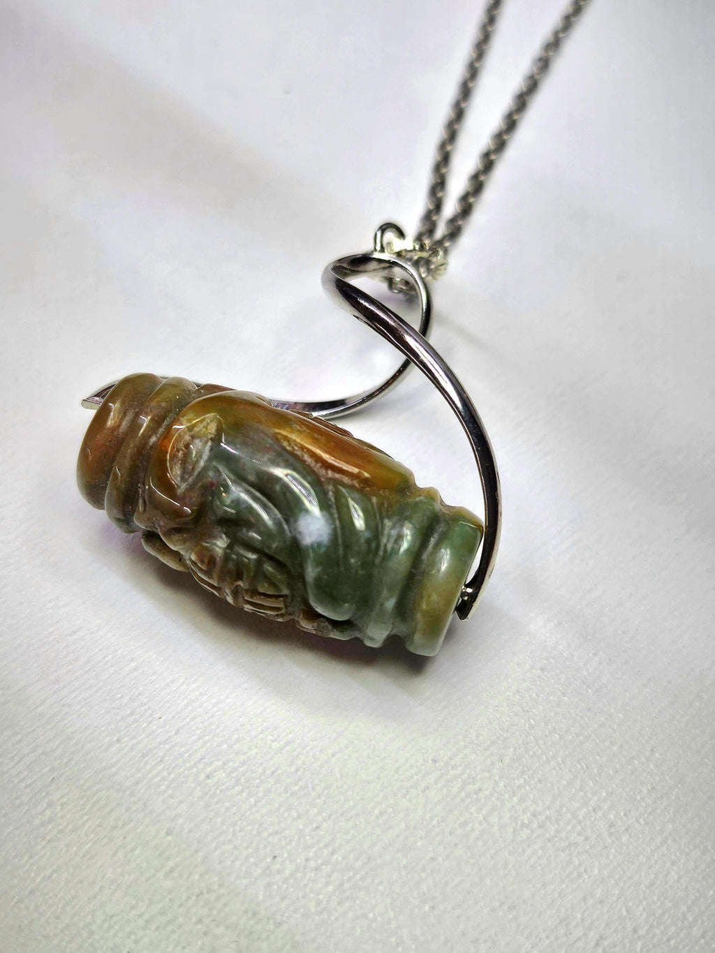 Handmade Carved Jadeite Stone Pendant - Rustic Boho Jewelry Gift for Her - Unique Nature-Inspired Design with Free Shipping