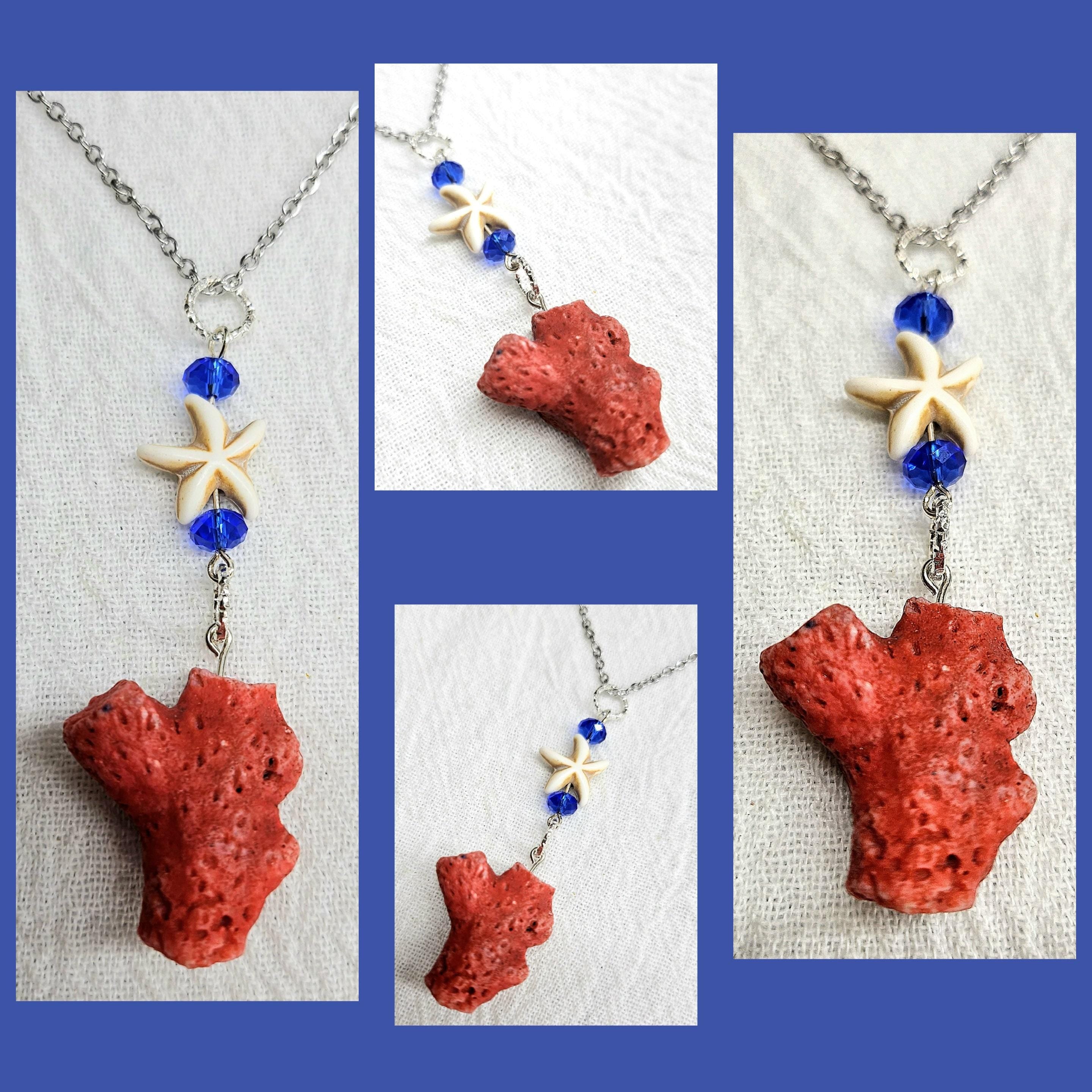 Red Coral  Magnesite Star Pendant - Rustic Boho Handmade Jewelry Gift for Her - Unique Statement Piece with Free Shipping