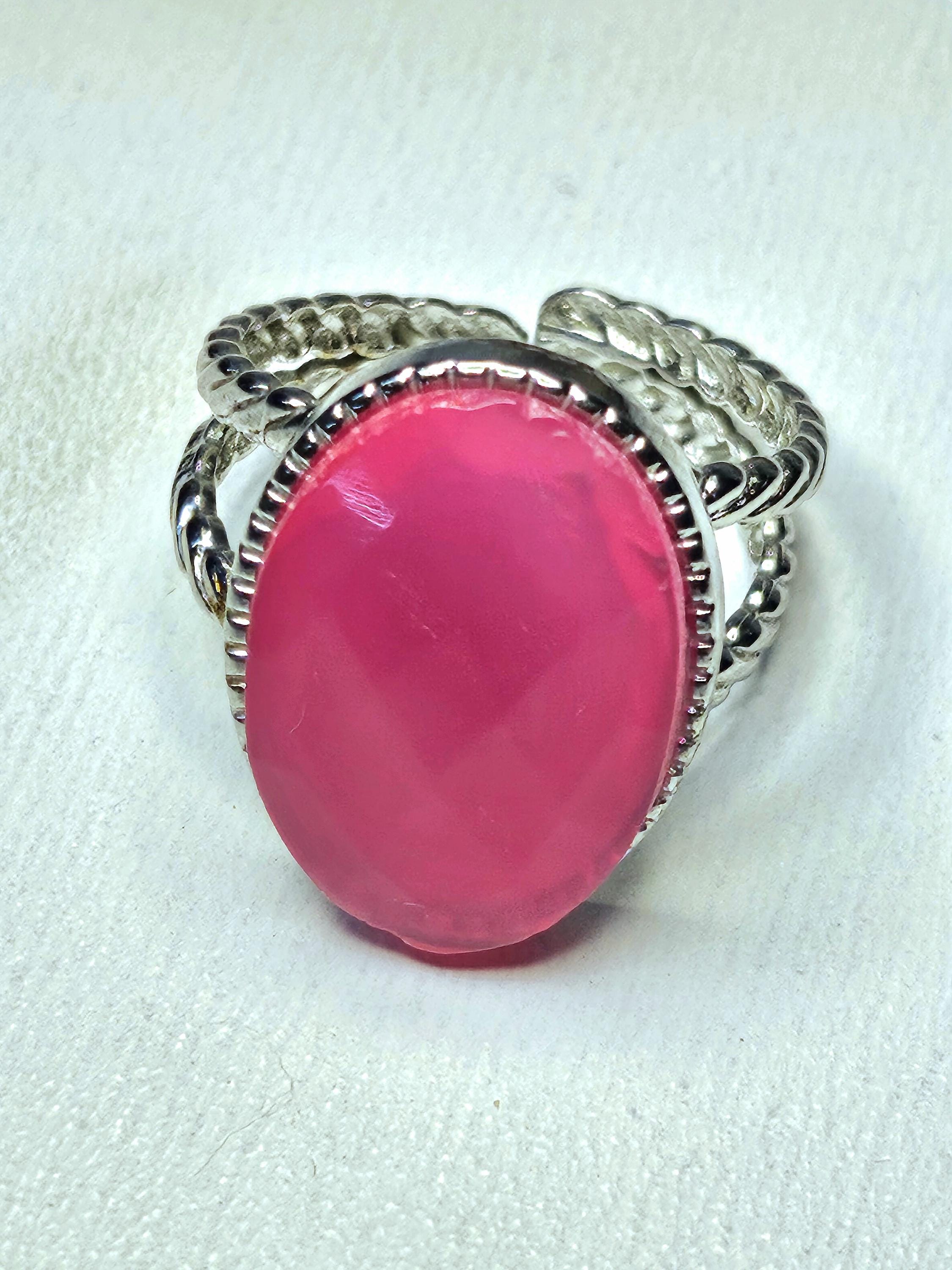 Pink Chalcedony Stainless Steel Ring - Generosity Stone for Heart Chakra Healing  Positive Energy Kindness Magnet