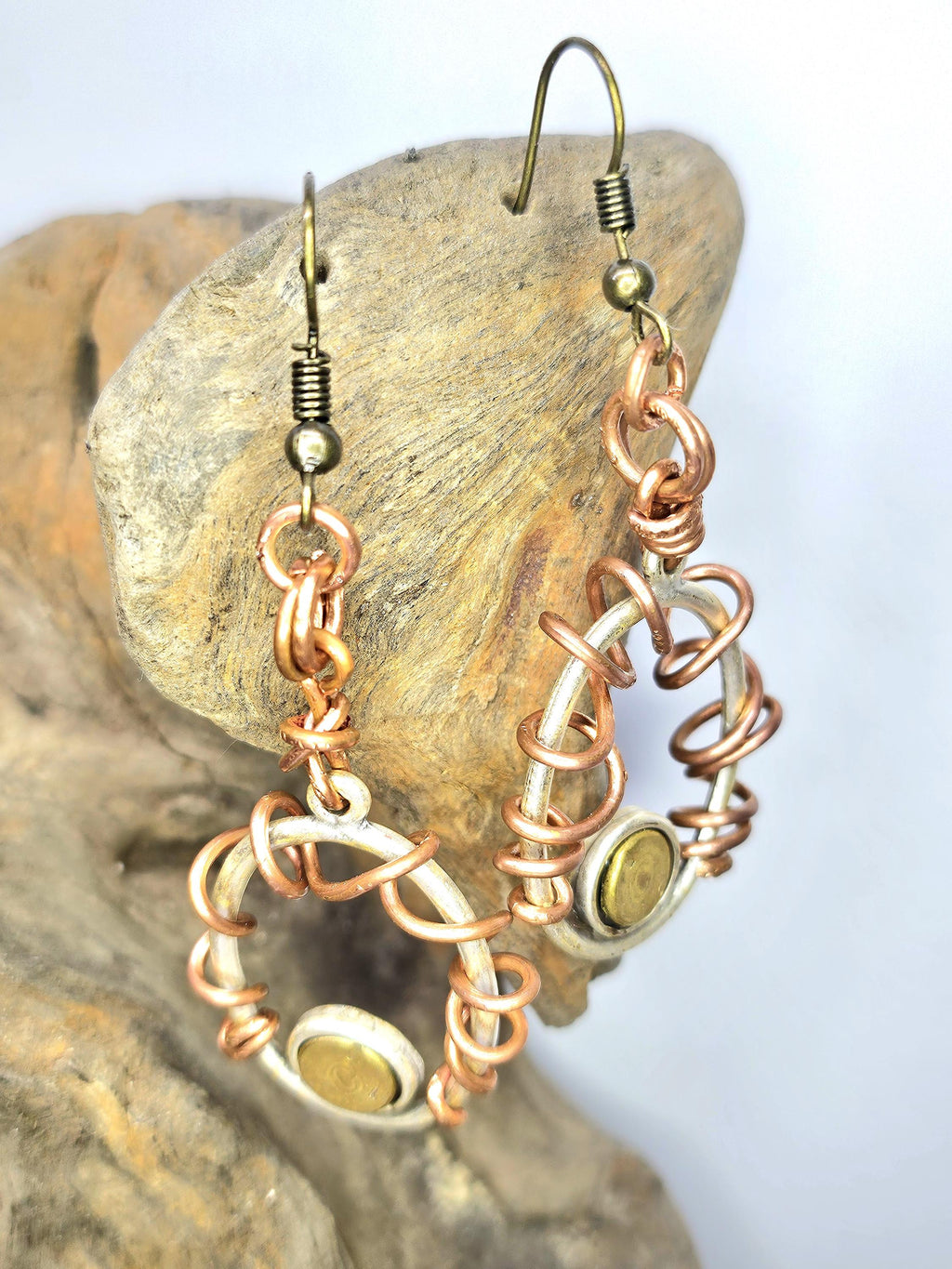 22 Bullet Brass  Copper Wire Earrings with STAINLESS STEEL Hooks for Positive Energy  Unique Style