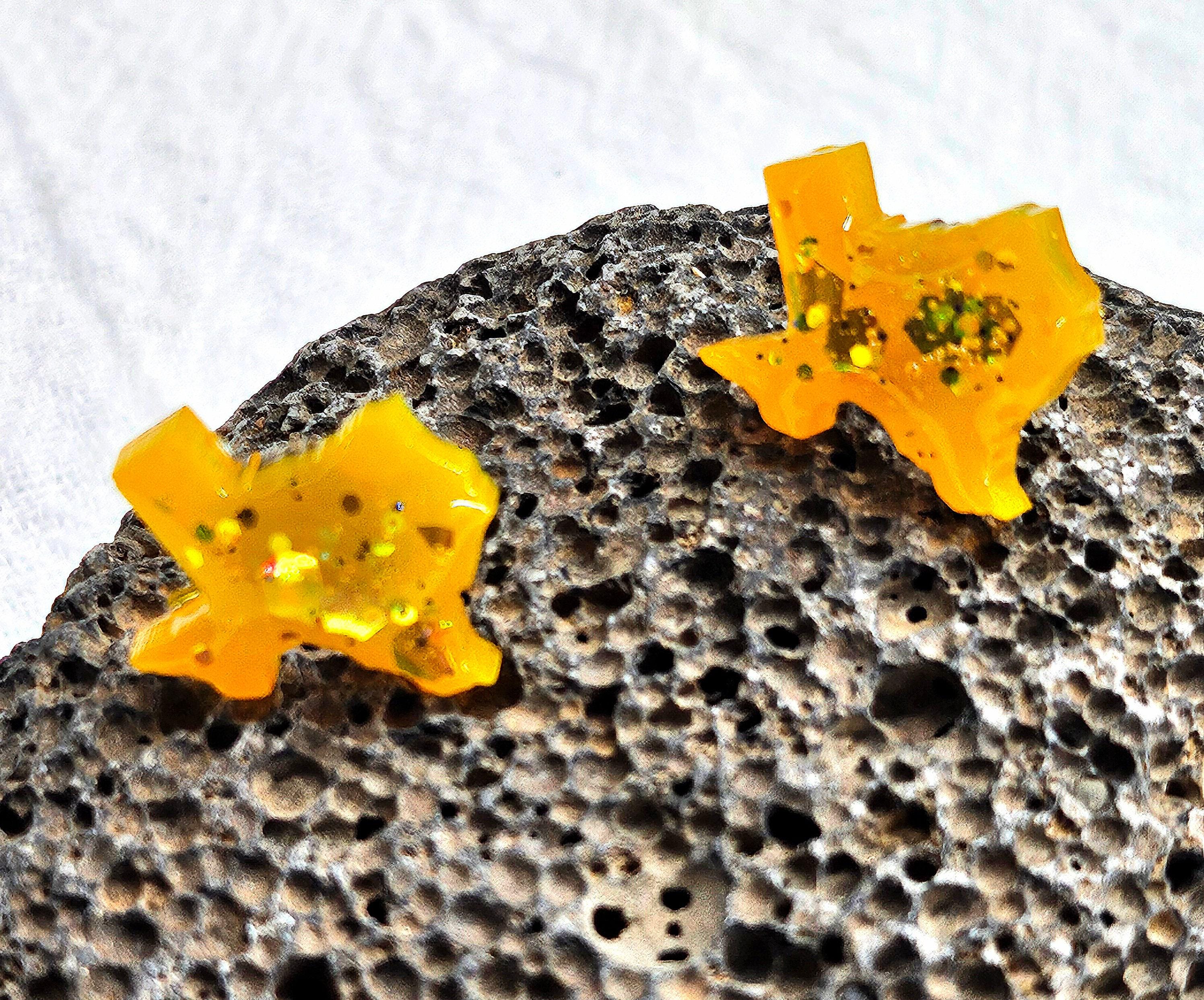 Texas State StudPost Earrings Handmade Rustic Boho Jewelry Gift for Her with Free Shipping  Unique Resin Glitter Design