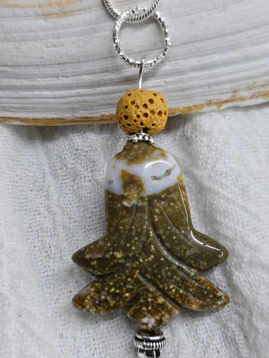 Yellow Ocean Jasper  Lava Stone Pendant on 16 Stainless Steel Chain - Unique Sunshine Jewelry Accessory for Daily Wear Gift Idea