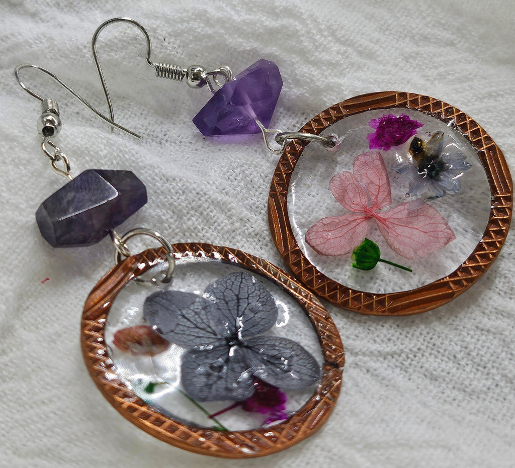Dried Flower  Amethyst Earrings with Comfortable Stainless Steel Hooks for Unique Style and Whimsy