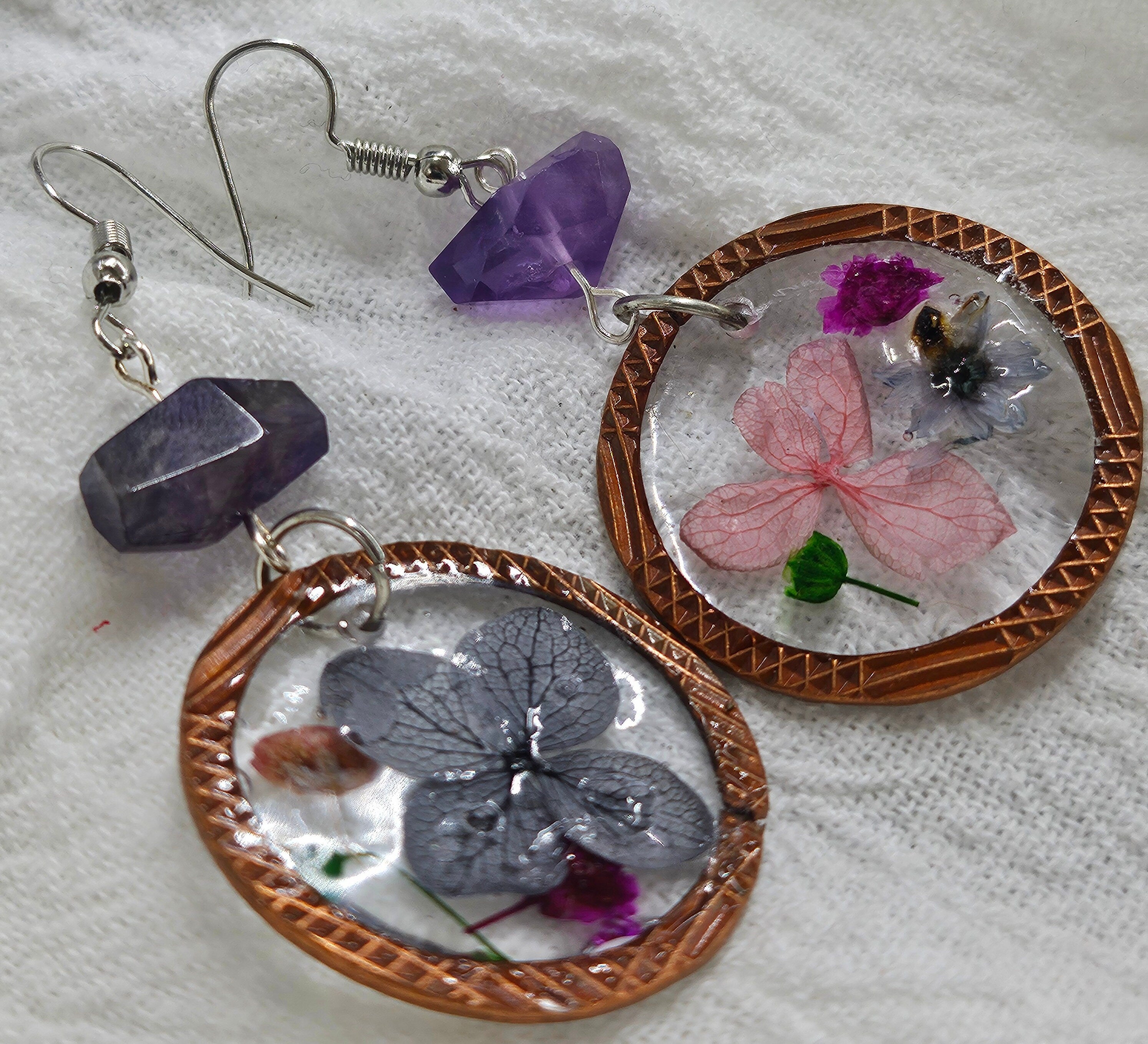 Dried Flower  Amethyst Earrings with Comfortable Stainless Steel Hooks for Unique Style and Whimsy