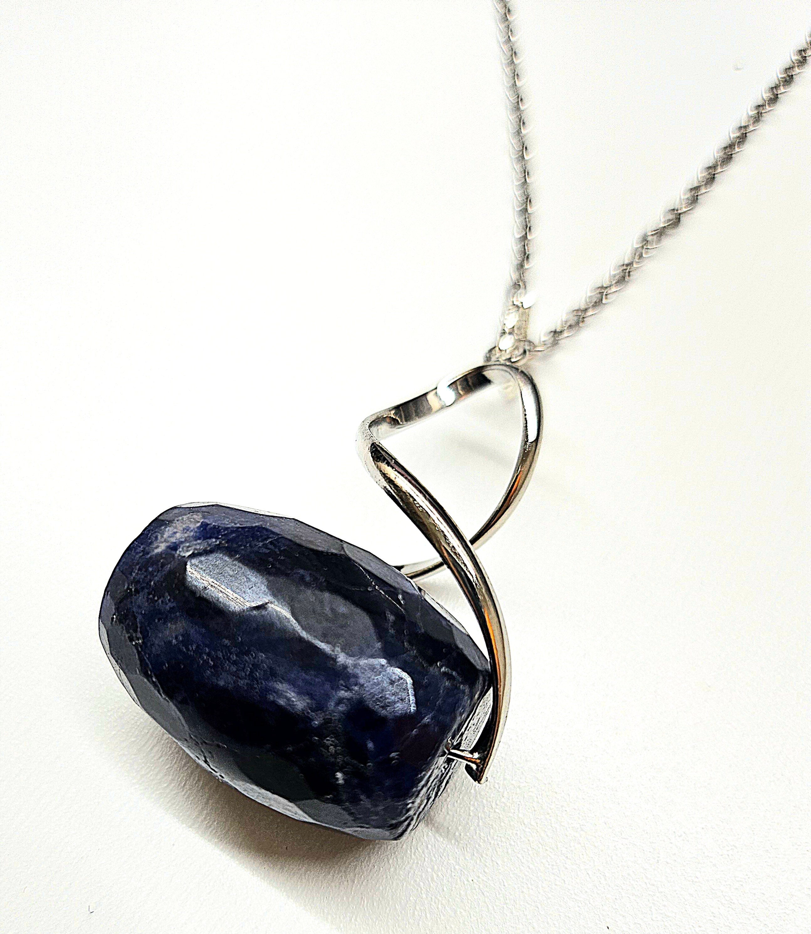 Lapis Lazuli Faceted Barrel Pendant Necklace on Durable Stainless Steel Chain for Courage Truth and Royal Blue Elegance in Gemstone Jewelry