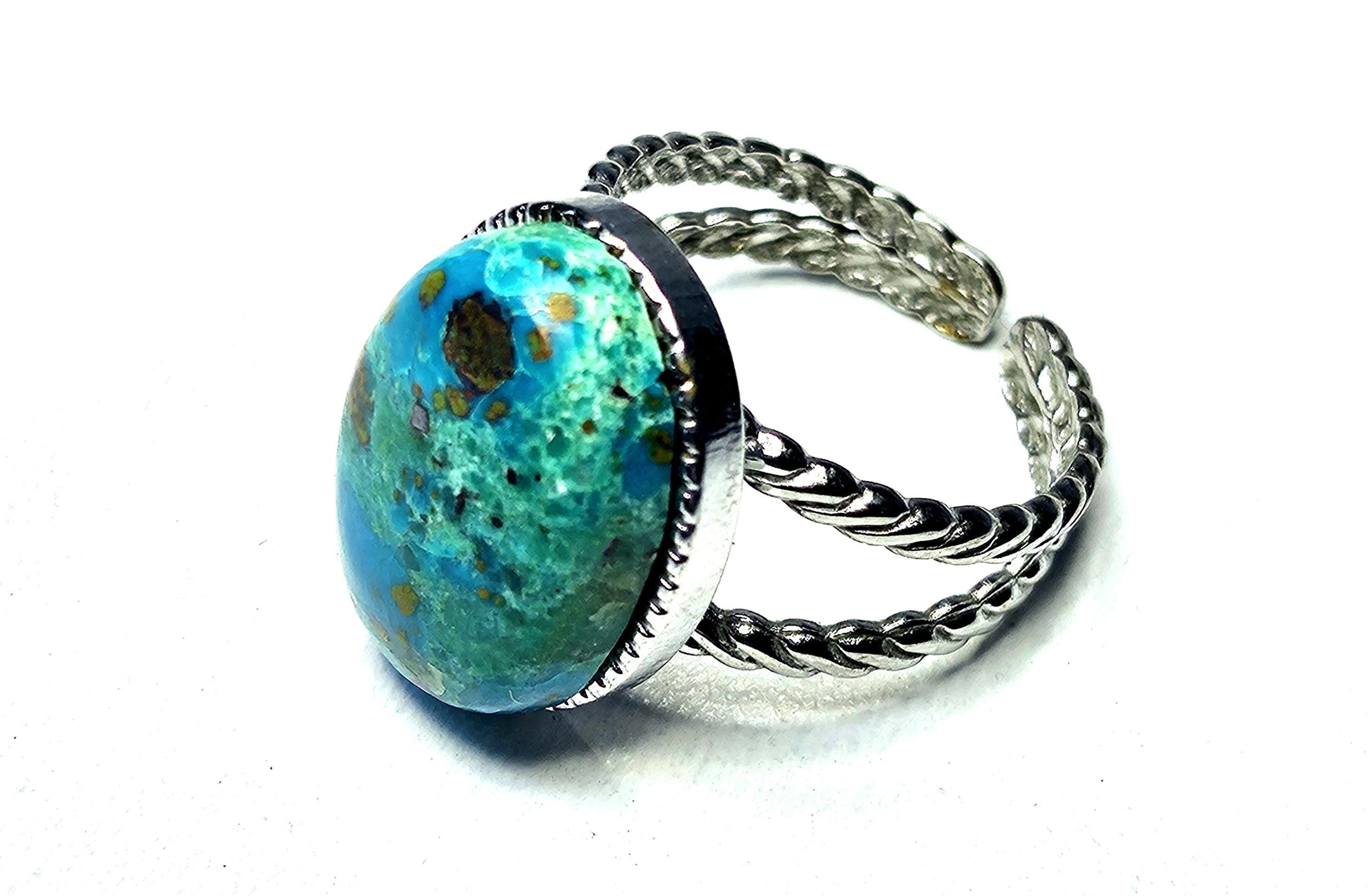 Chrysocolla Adjustable Ring - Handmade Rustic Boho Jewelry Gift for Her - Unique Statement Piece with Free Shipping