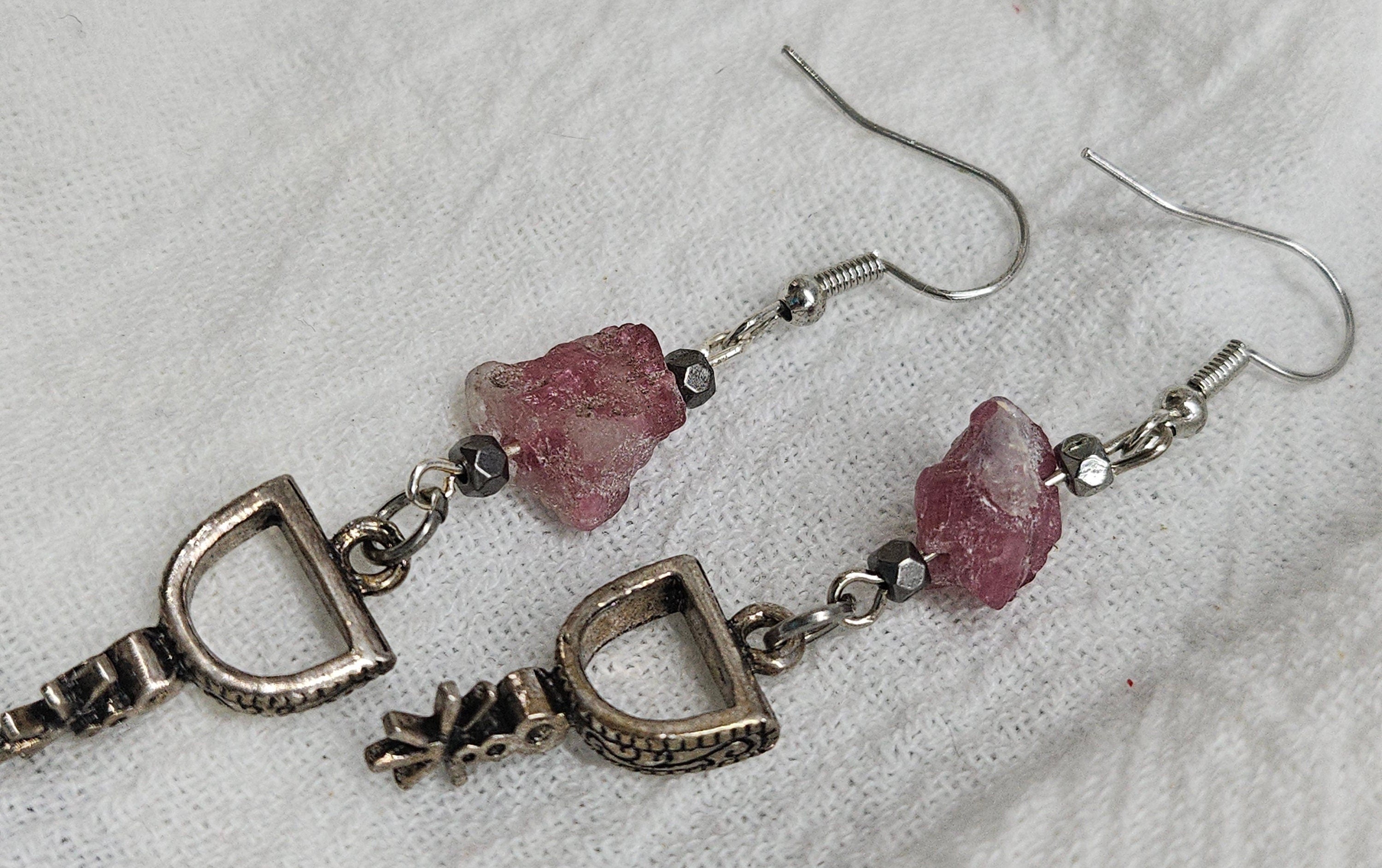 Pink Tourmaline Nugget  Spur Charm Drop Earrings for Effortless Style and Playful Elegance