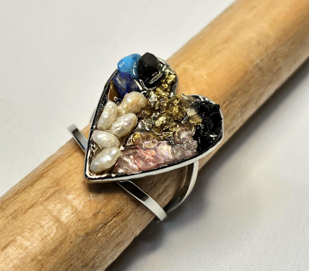 Fresh Water Pearl  Stone Ring  Rustic Boho Handmade Jewelry Gift for Her  FREE SHIPPING 388