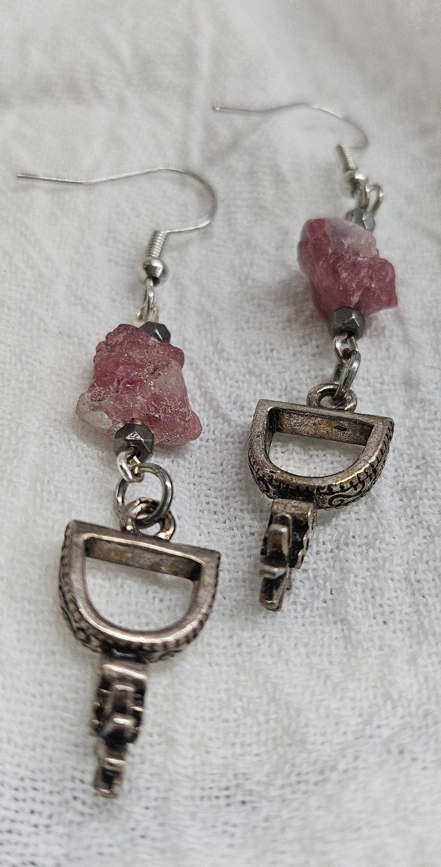 Pink Tourmaline Nugget  Spur Charm Drop Earrings for Effortless Style and Playful Elegance