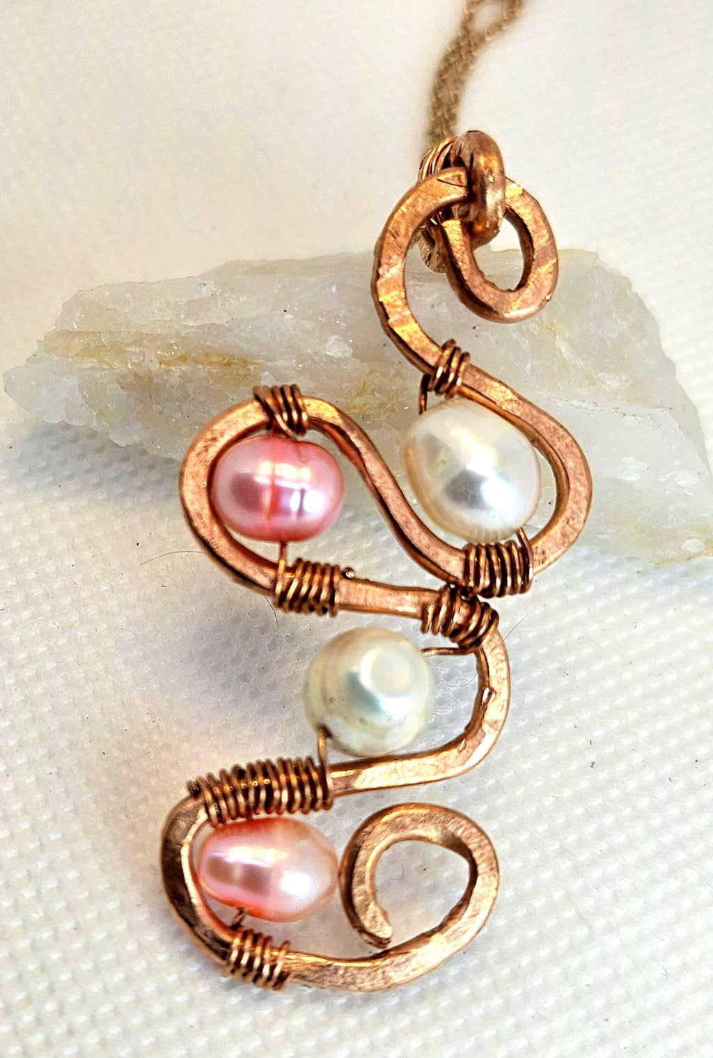 Natural Freshwater Pearl & Copper Pendant Rustic Boho Handmade Jewelry Gift for Her Free Shipping | Rustic Boho Jewelry #398