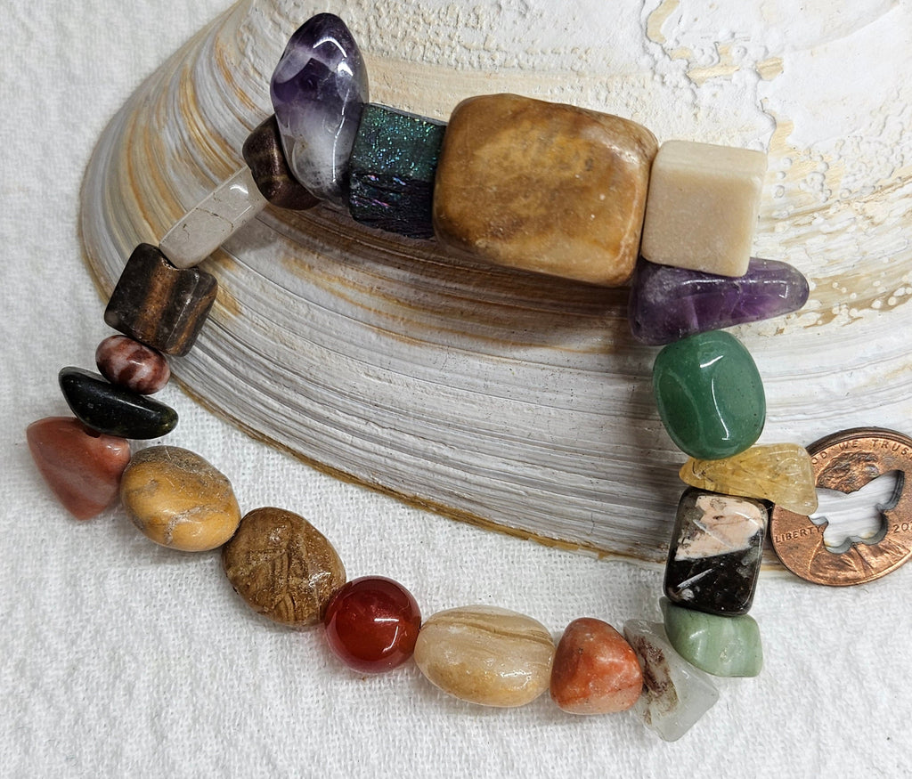 Natural Mixed Stone Stretch Bracelet with Earthy Elegance for Any Outfit  Unique Arm Candy Conversation Starter Fits Most Wrist Sizes