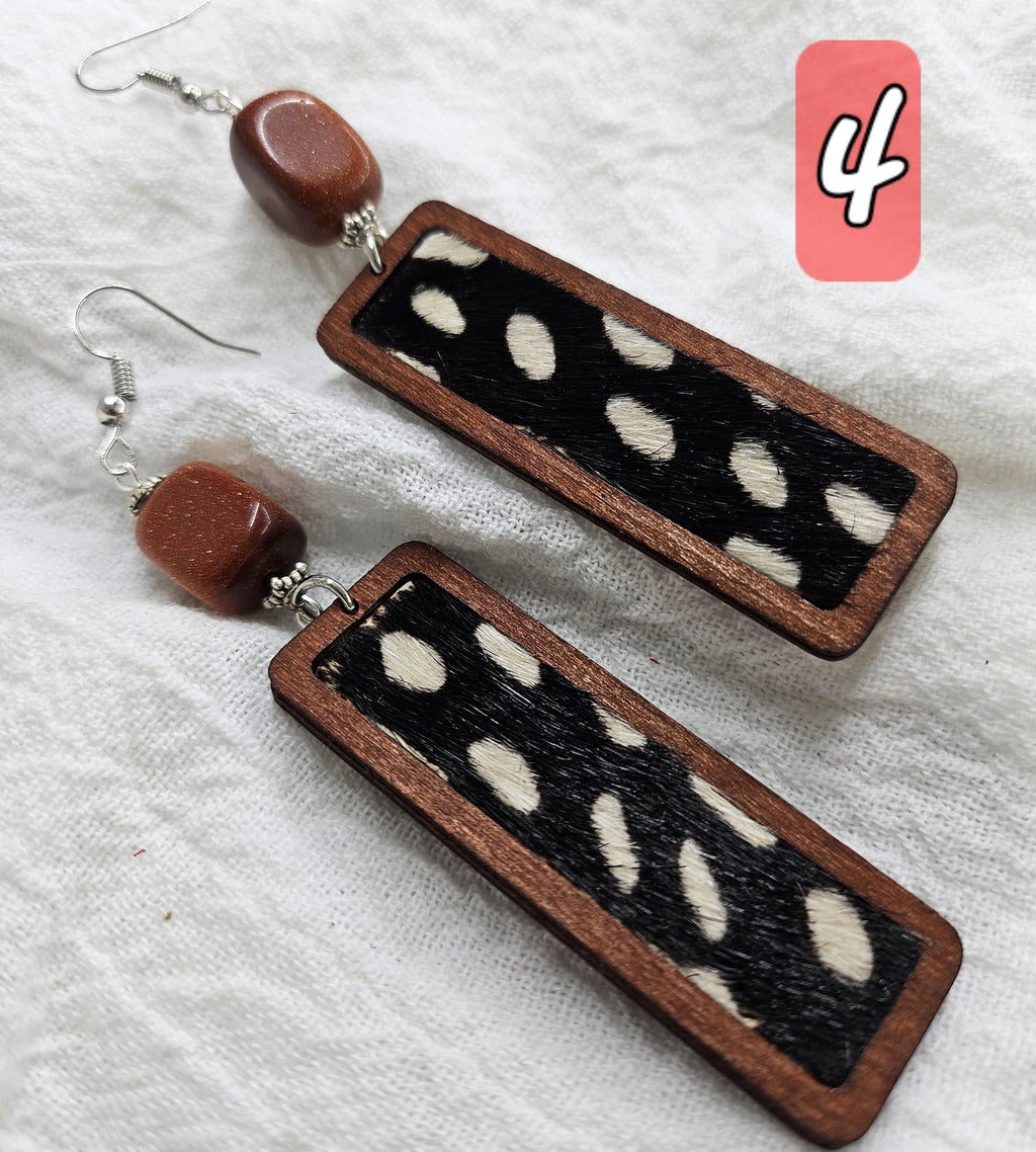 Wooden Animal Print Drop Earrings with Stainless Steel Hooks for Stylish Comfort - Nature-Inspired Fashion Statement