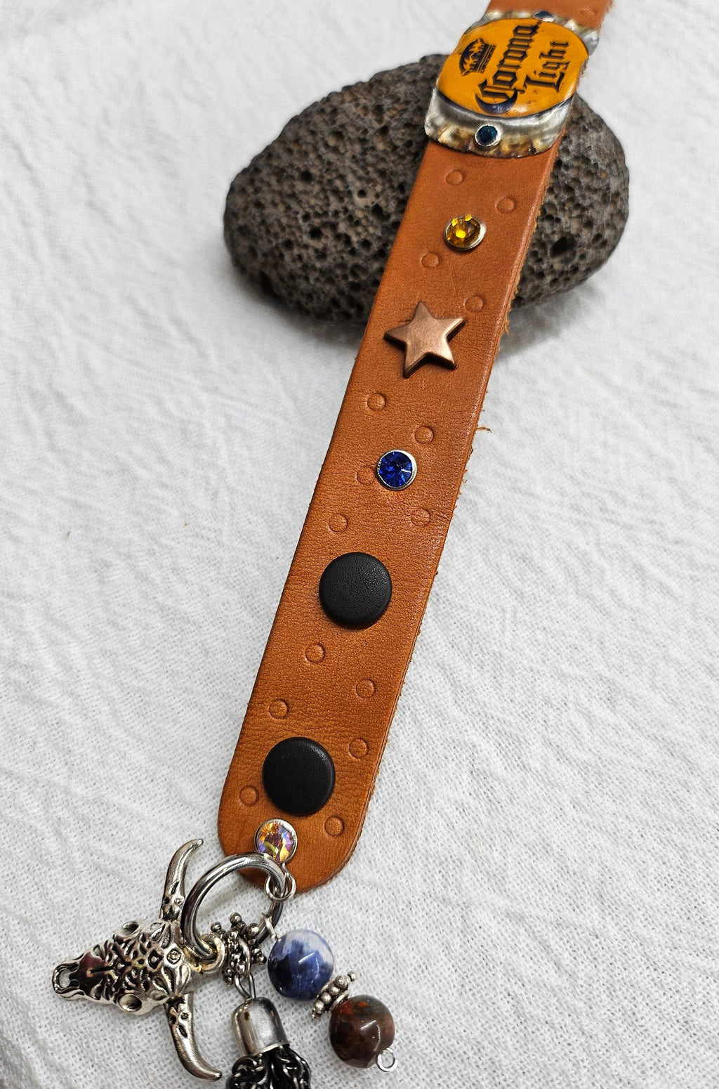 Beer Top Leather Cuff Bracelet - Rustic Boho Handmade Accessory - Unique Jewelry Gift for Her - Free Shipping  Statement Piece 387