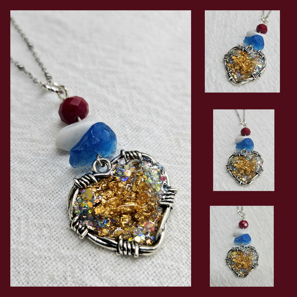 Natural Stone Heart Pendant with Gold Flakes  Unique Sparkly Jewelry for Everyday Wear Perfect Gift for Her Dazzling Accessory