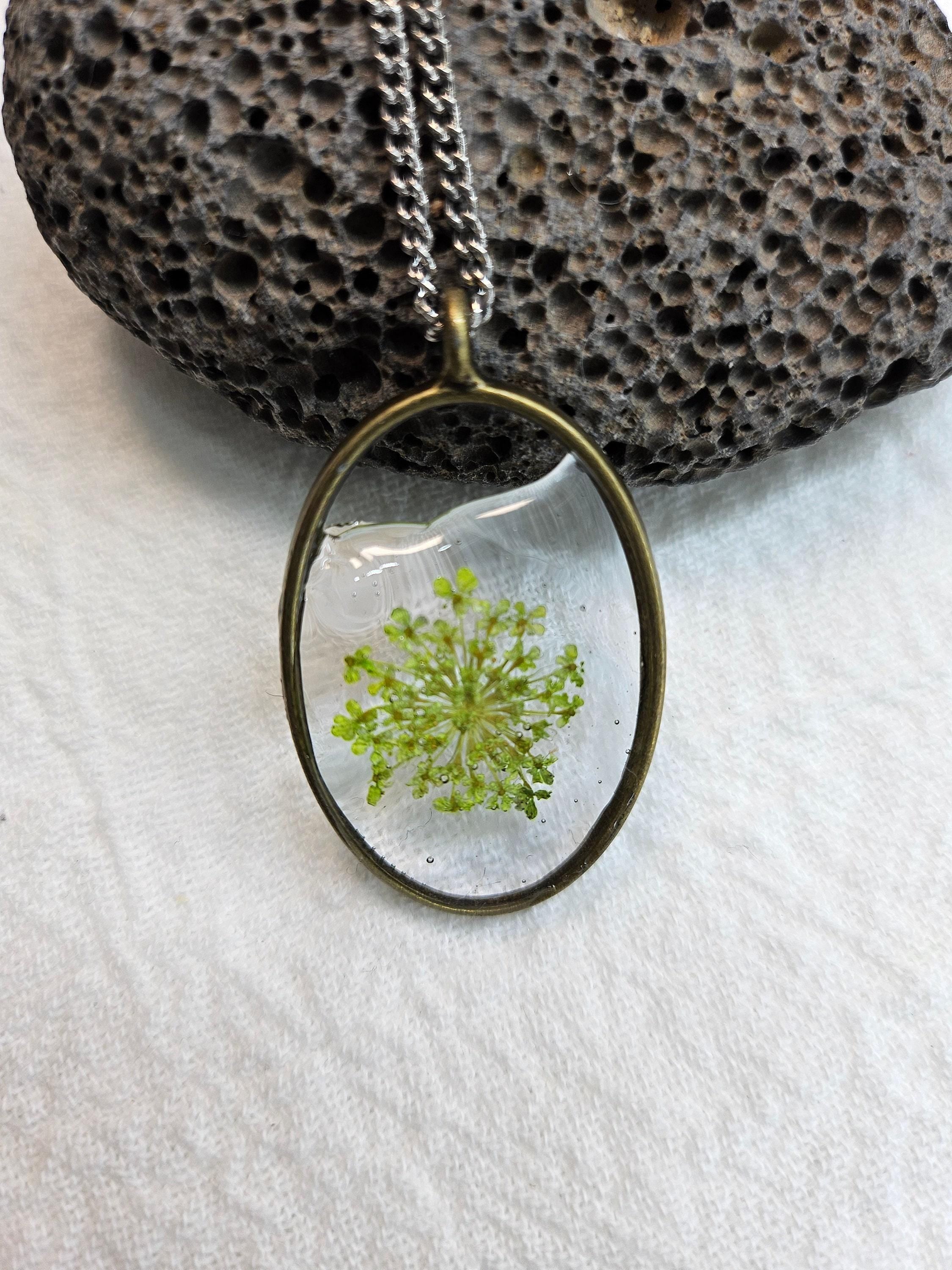 Dried Flower Pendant Necklace - Rustic Boho Handmade Jewelry Gift for Her - Unique Stainless Steel Accessory with FREE Shipping -