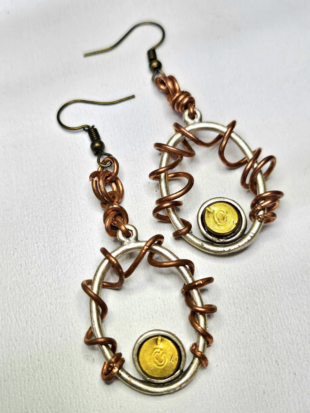 22 Bullet Brass  Copper Wire Earrings with STAINLESS STEEL Hooks for Positive Energy  Unique Style