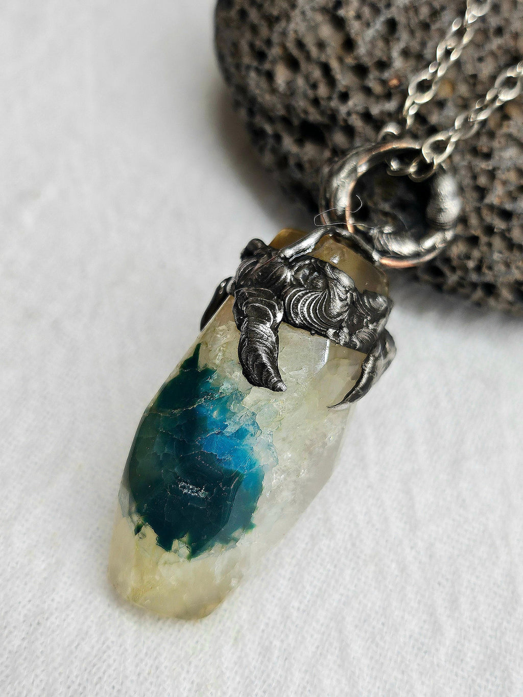 Natural Agate & Silver Solder Pendant Rustic Boho Handmade Jewelry Gift for Her Free Shipping | Rustic Boho Jewelry #401