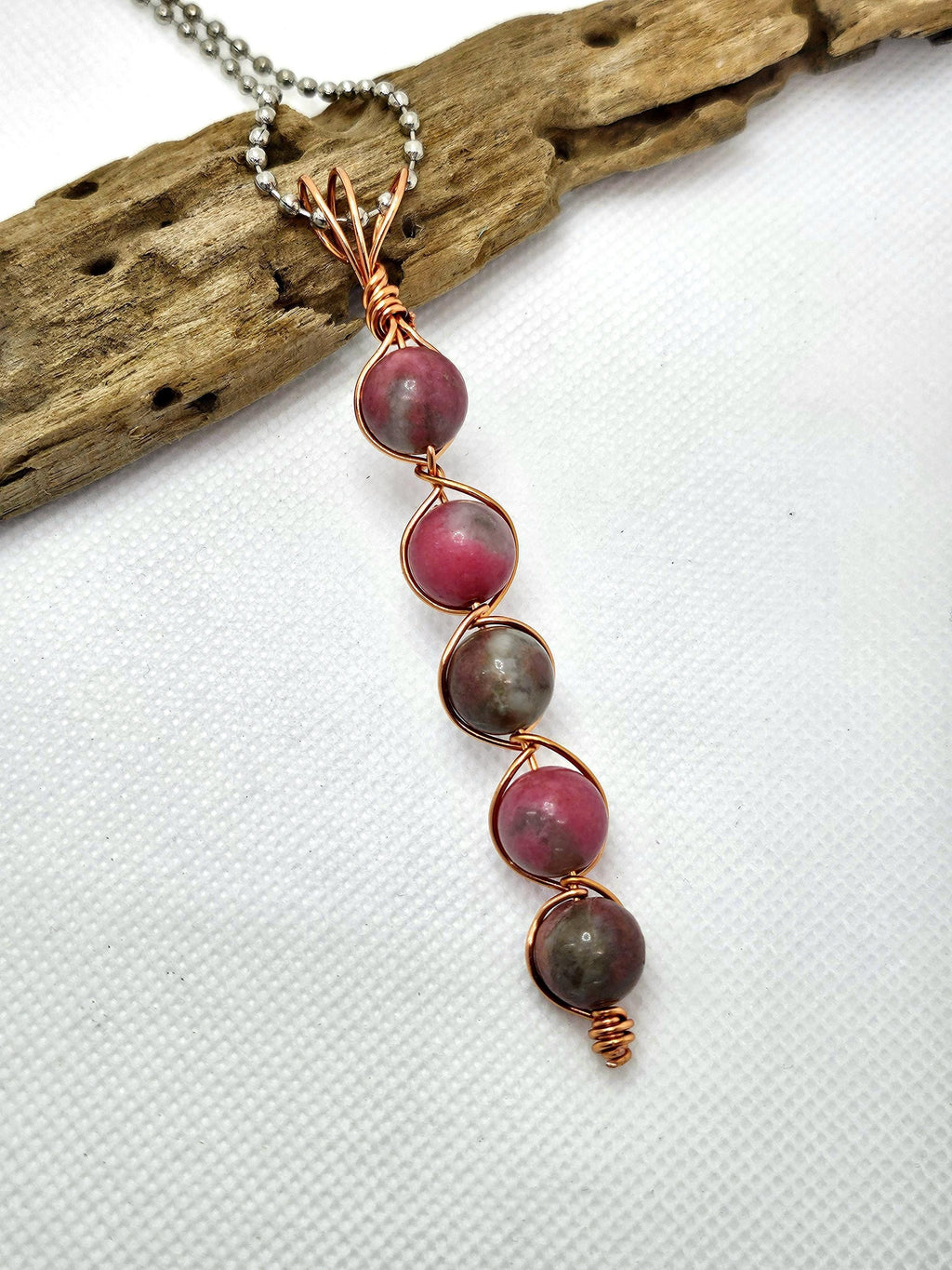 Handmade Pink Agate  Copper Pendant Necklace - Rustic Boho Jewelry Gift for Her - Free Shipping