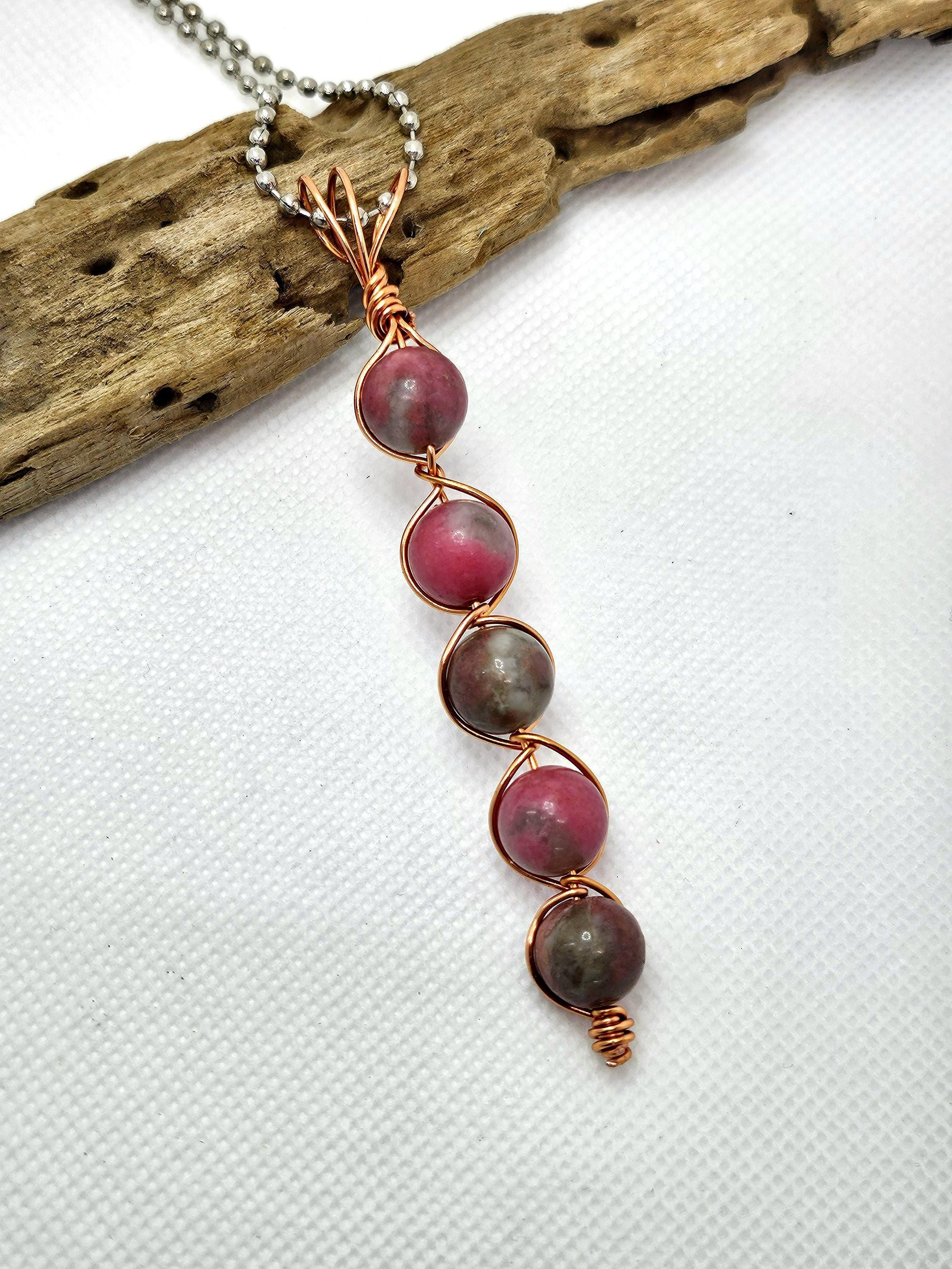 Handmade Pink Agate  Copper Pendant Necklace - Rustic Boho Jewelry Gift for Her - Free Shipping