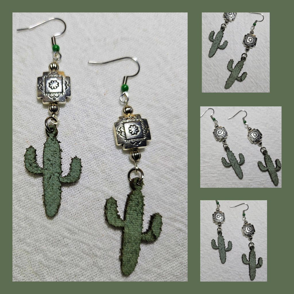 Very Light Southwest Cactus Earrings with Stainless Steel Crosses for Fun Style and Quirky Charm