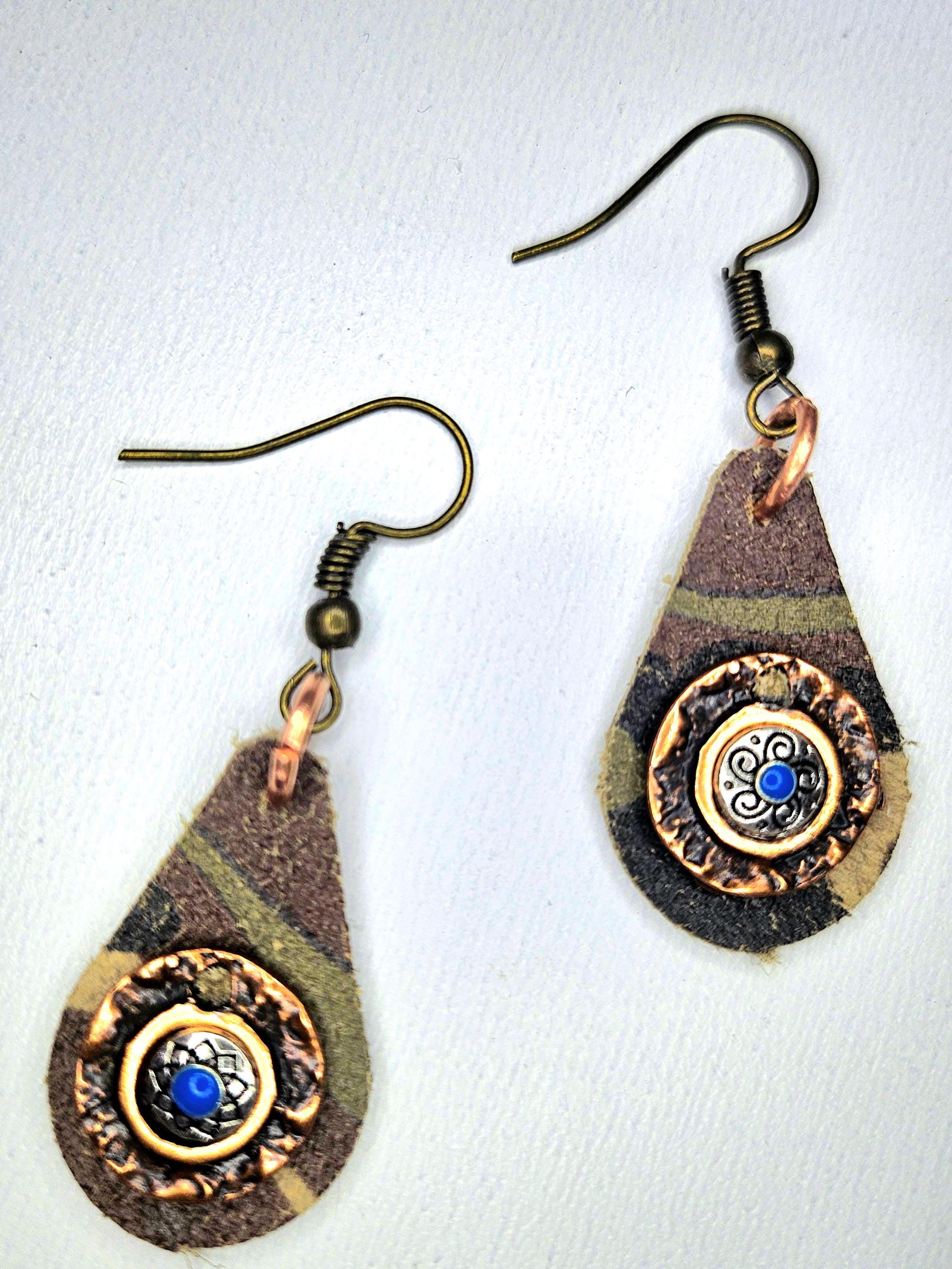 Handcrafted Camouflage Leather Earrings with Stainless Steel Hooks for Trendy Style  Lightweight Durability