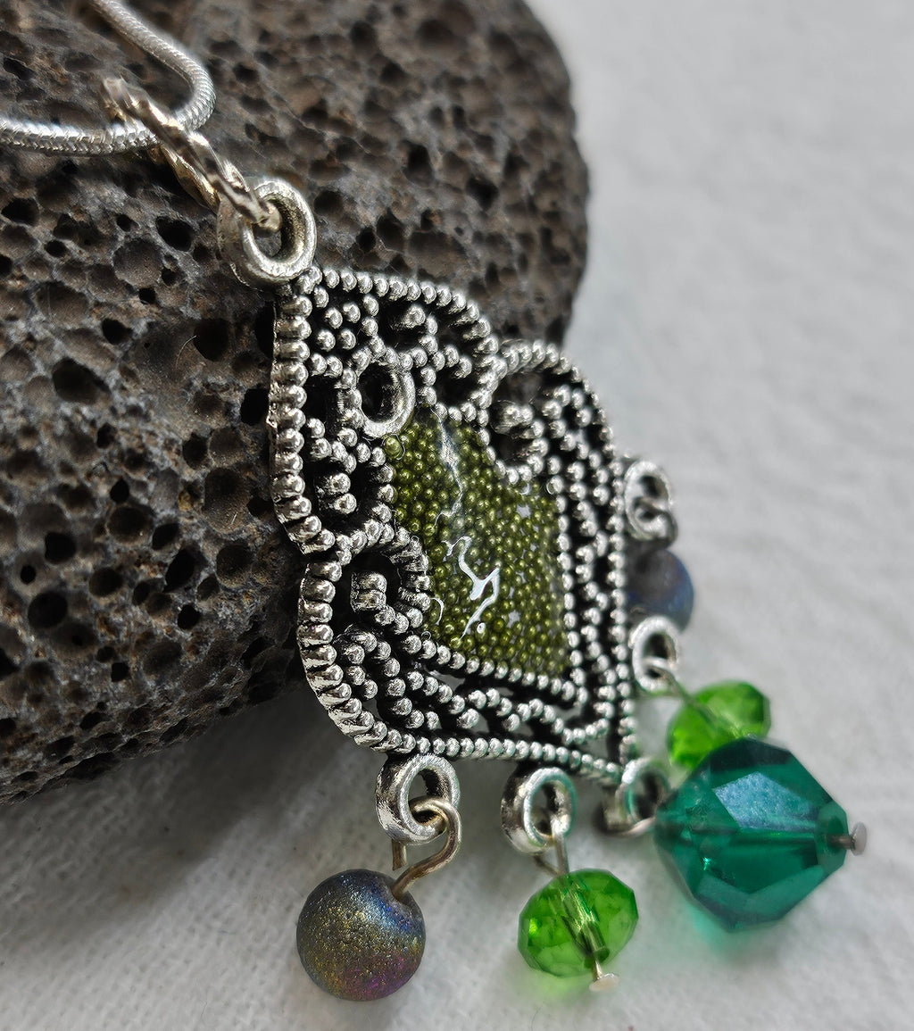 Swarovski Crystal  Micro Bead Pendant Necklace on Stainless Steel Chain - Dazzling Resin Jewelry for Everyday Wear or Night Out SPARKLE