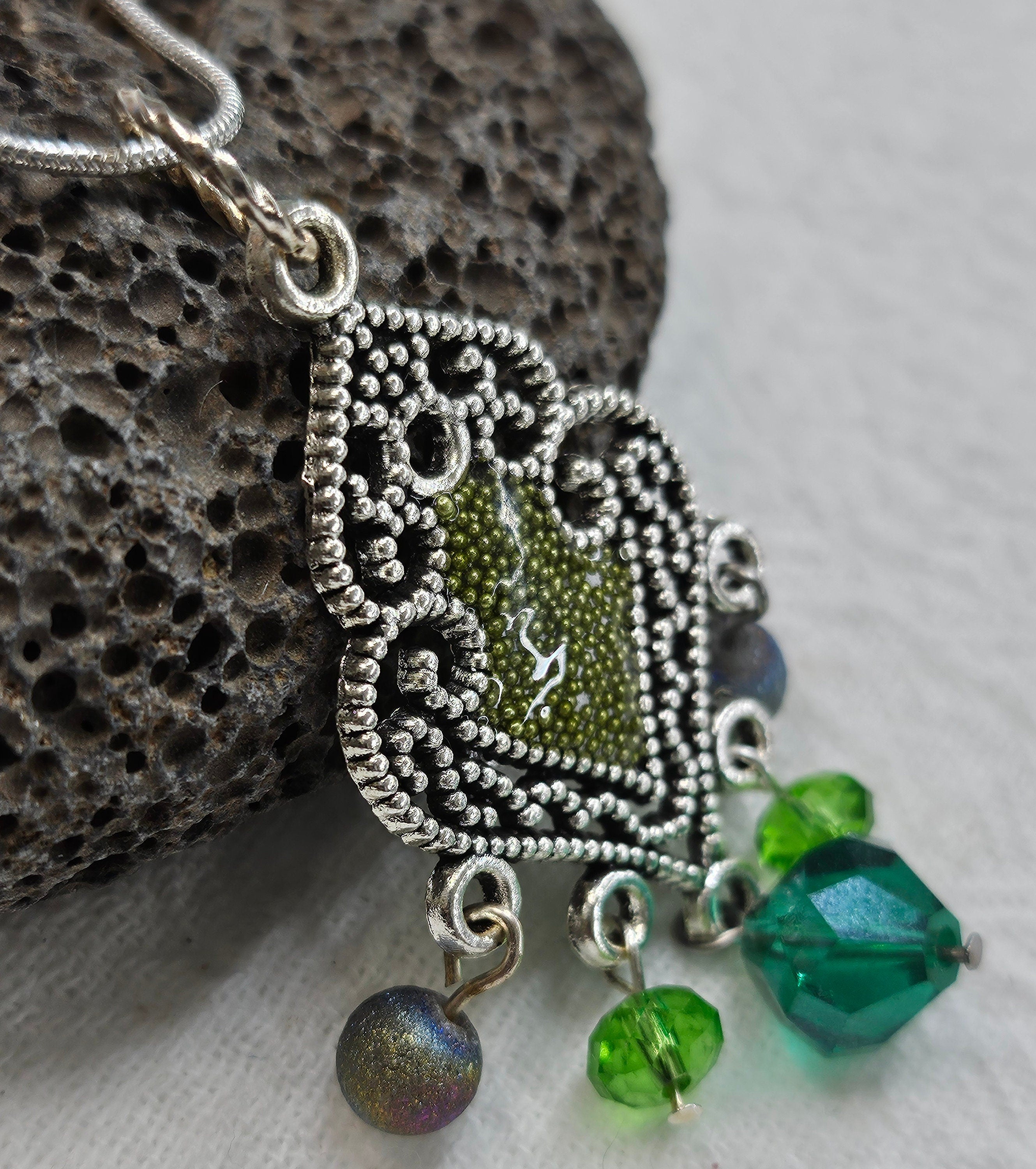 Swarovski Crystal  Micro Bead Pendant Necklace on Stainless Steel Chain - Dazzling Resin Jewelry for Everyday Wear or Night Out SPARKLE