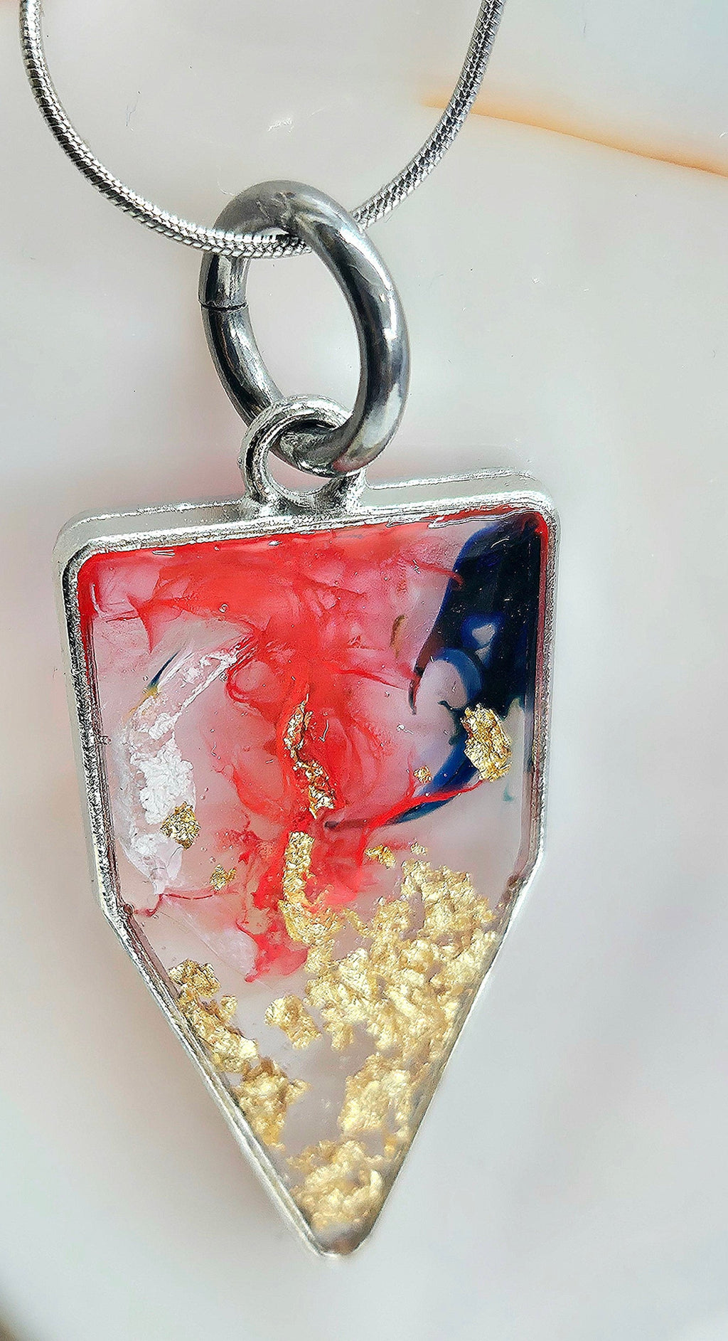 Red White and Blue Resin Pendant on Stainless Steel Chain - Handmade Patriotic Jewelry for Celebrations and Everyday Wear
