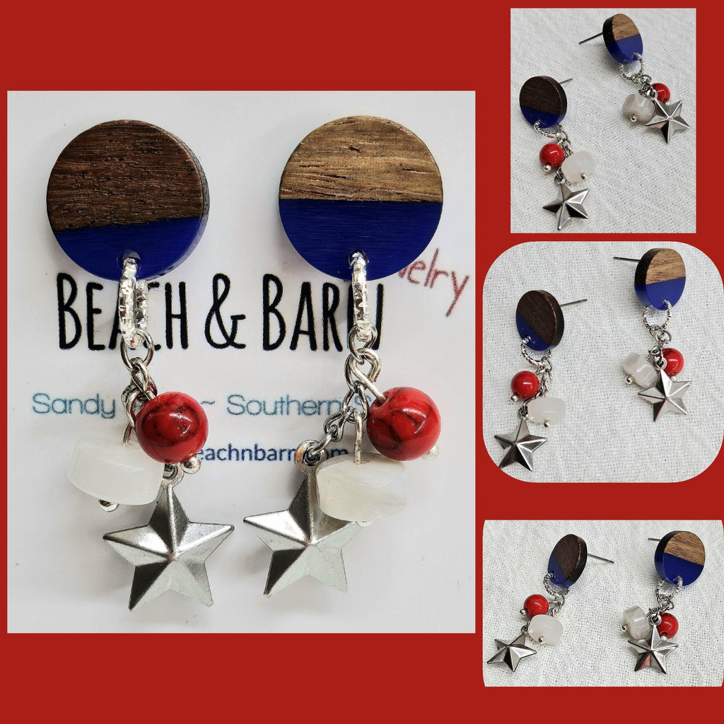 Moonstone  Wooden Earrings - Handmade Rustic Boho Jewelry Gift for Her - Free Shipping on Unique Accessories 316