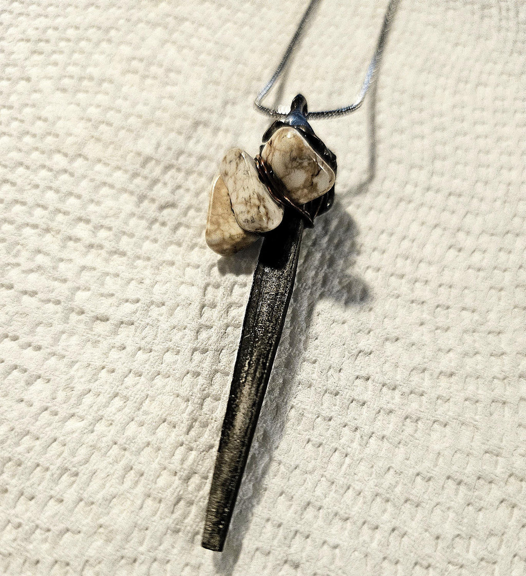 Magnesite Horseshoe Nail Pendant - Rustic Boho Handmade Jewelry Gift for Her - Unique Statement Piece with Free Shipping
